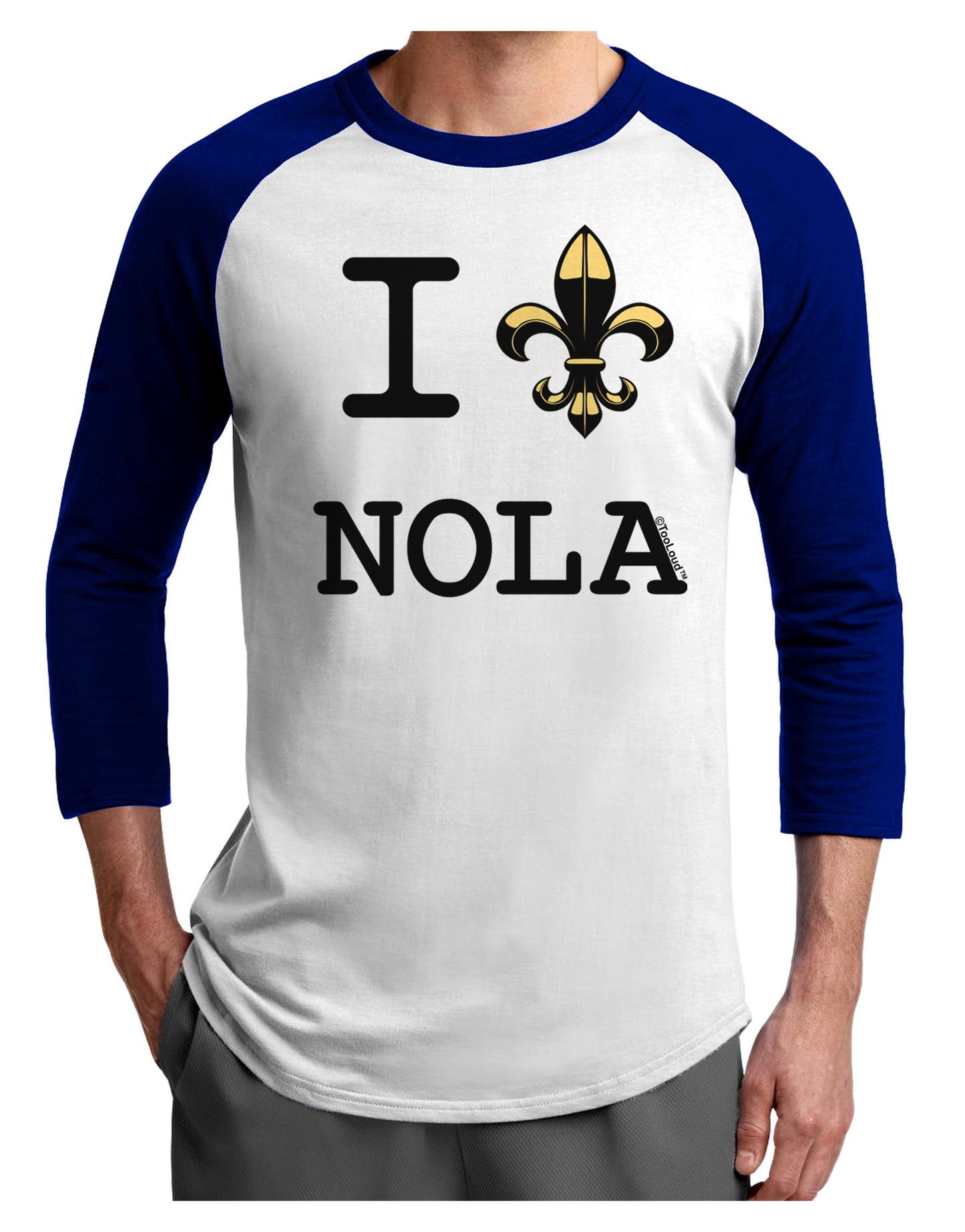 I Love NOLA Fleur de Lis Adult Raglan Shirt-Raglan Shirt-TooLoud-White-Royal-X-Small-Davson Sales