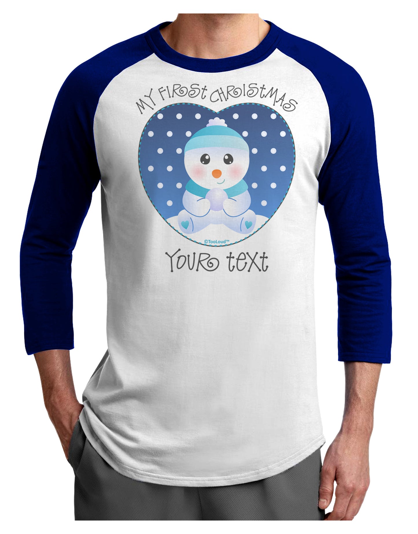 Personalized My First Christmas Snowbaby Blue Adult Raglan Shirt-TooLoud-White-Royal-X-Small-Davson Sales