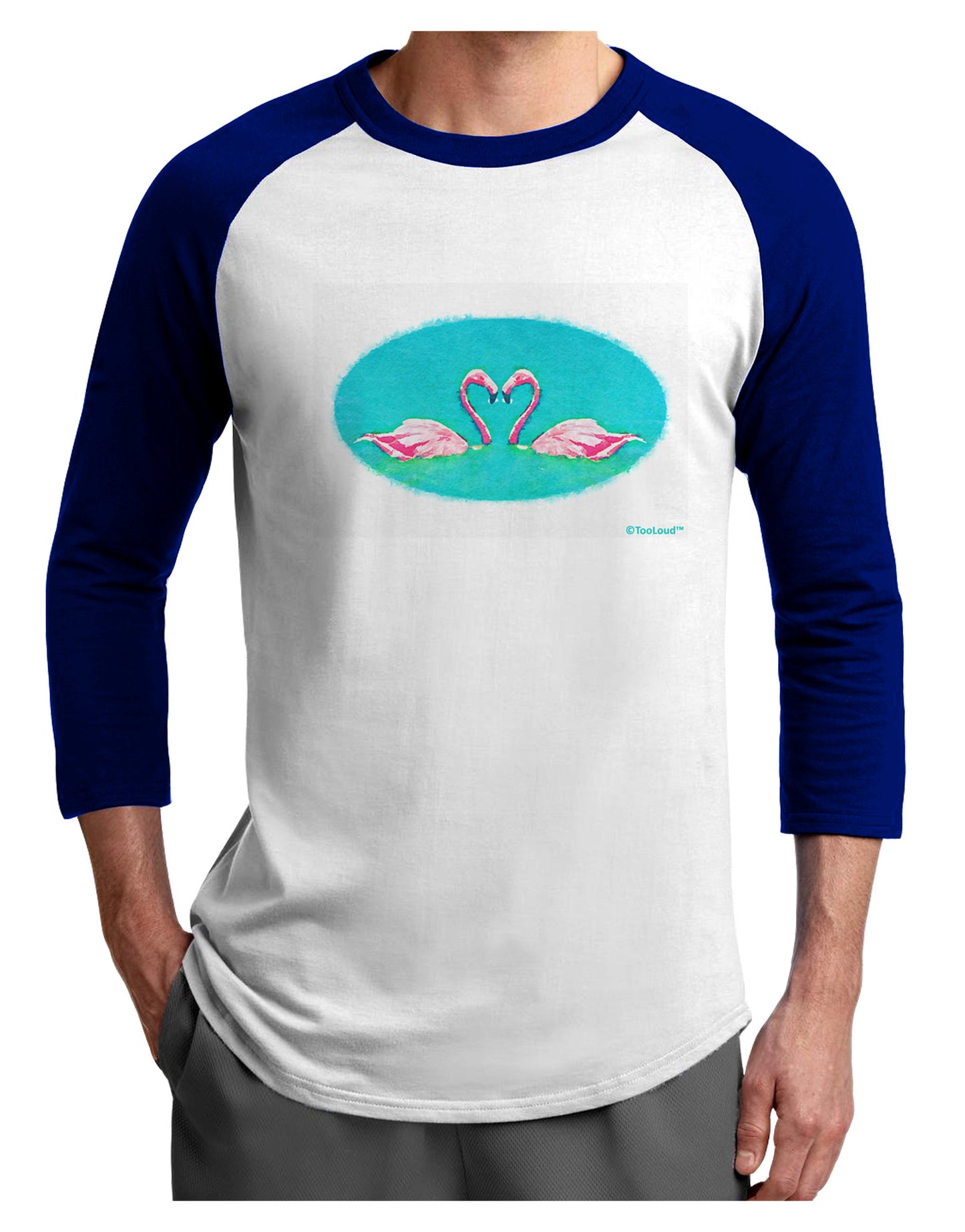 Love Birds - Flamingos Watercolor Adult Raglan Shirt-TooLoud-White-Royal-X-Small-Davson Sales