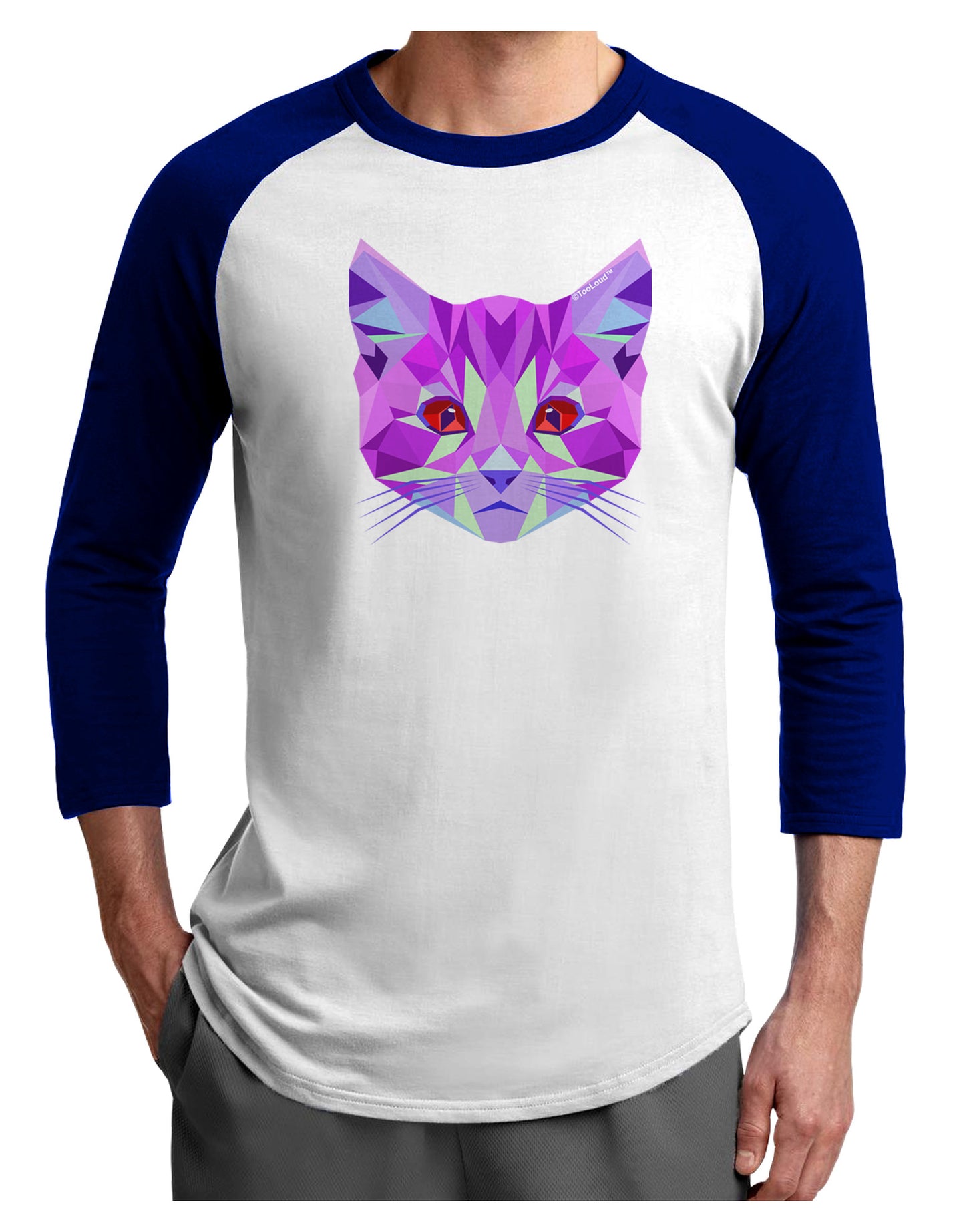 Geometric Kitty Purple Adult Raglan Shirt-Raglan Shirt-TooLoud-White-Royal-X-Small-Davson Sales