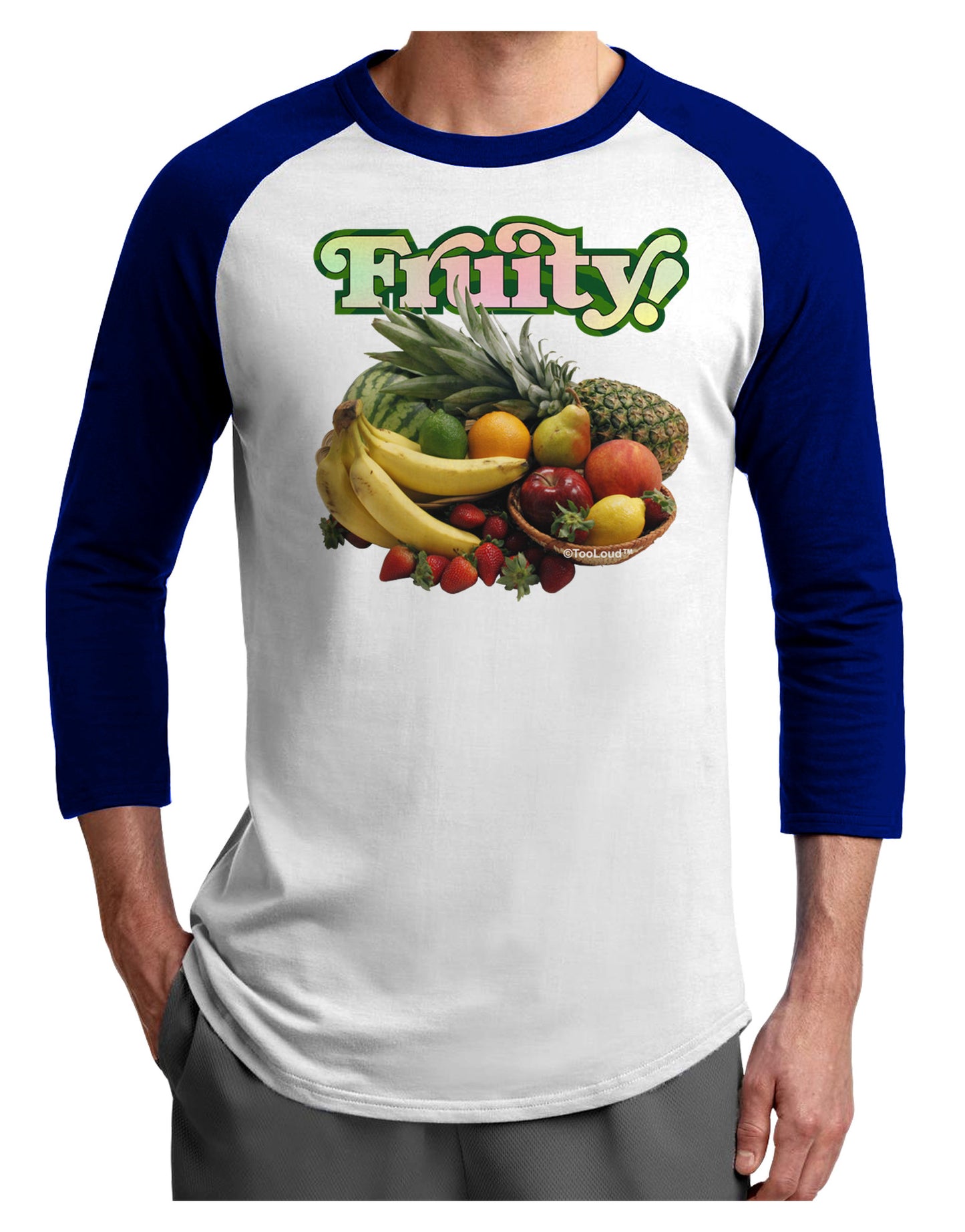 Fruity Fruit Basket Adult Raglan Shirt-Raglan Shirt-TooLoud-White-Royal-X-Small-Davson Sales