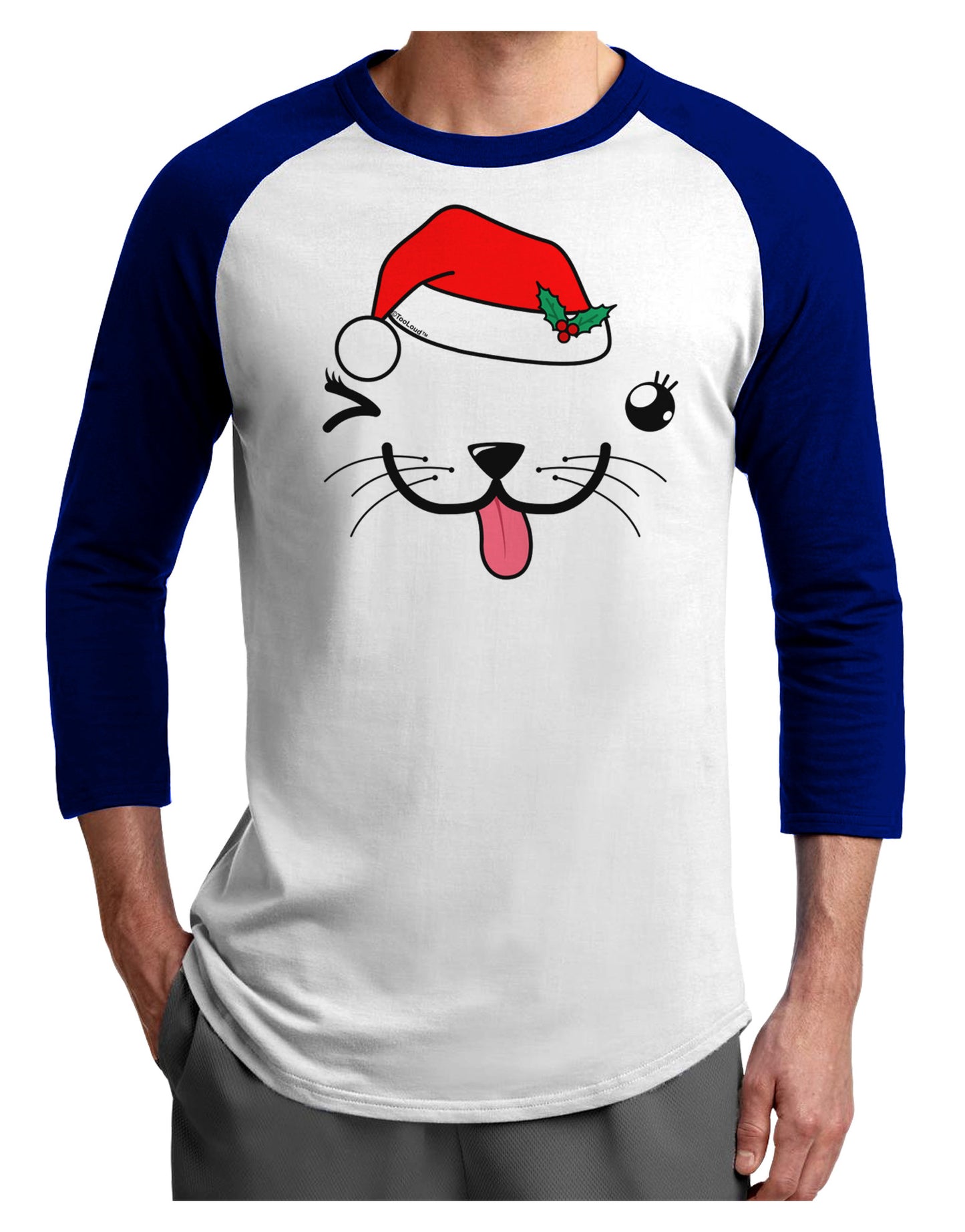 Kyu-T Face Puppina Santa Girl Dog Adult Raglan Shirt-Raglan Shirt-TooLoud-White-Royal-X-Small-Davson Sales