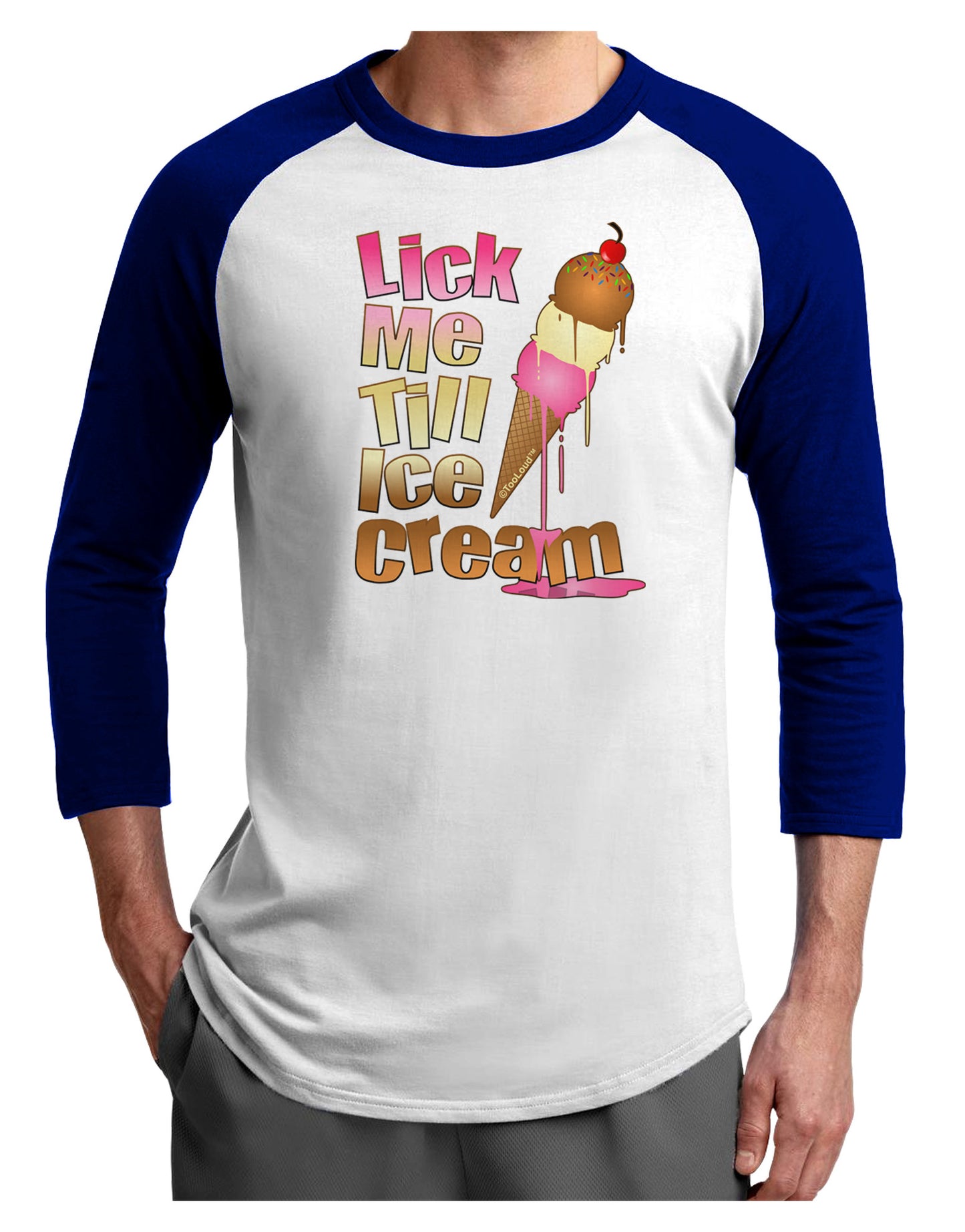 Lick Me Till Ice Cream Adult Raglan Shirt-Raglan Shirt-TooLoud-White-Royal-X-Small-Davson Sales