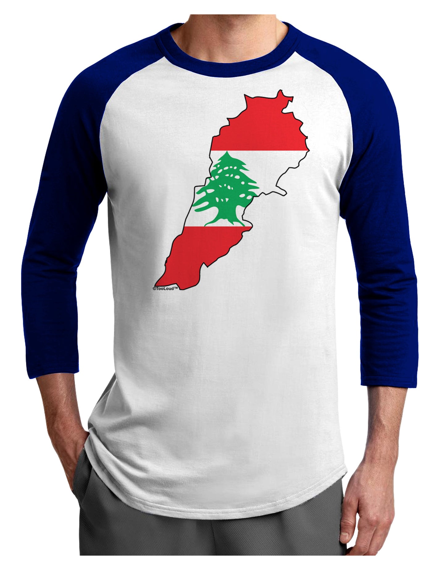 Lebanon Flag Silhouette Adult Raglan Shirt-TooLoud-White-Royal-X-Small-Davson Sales