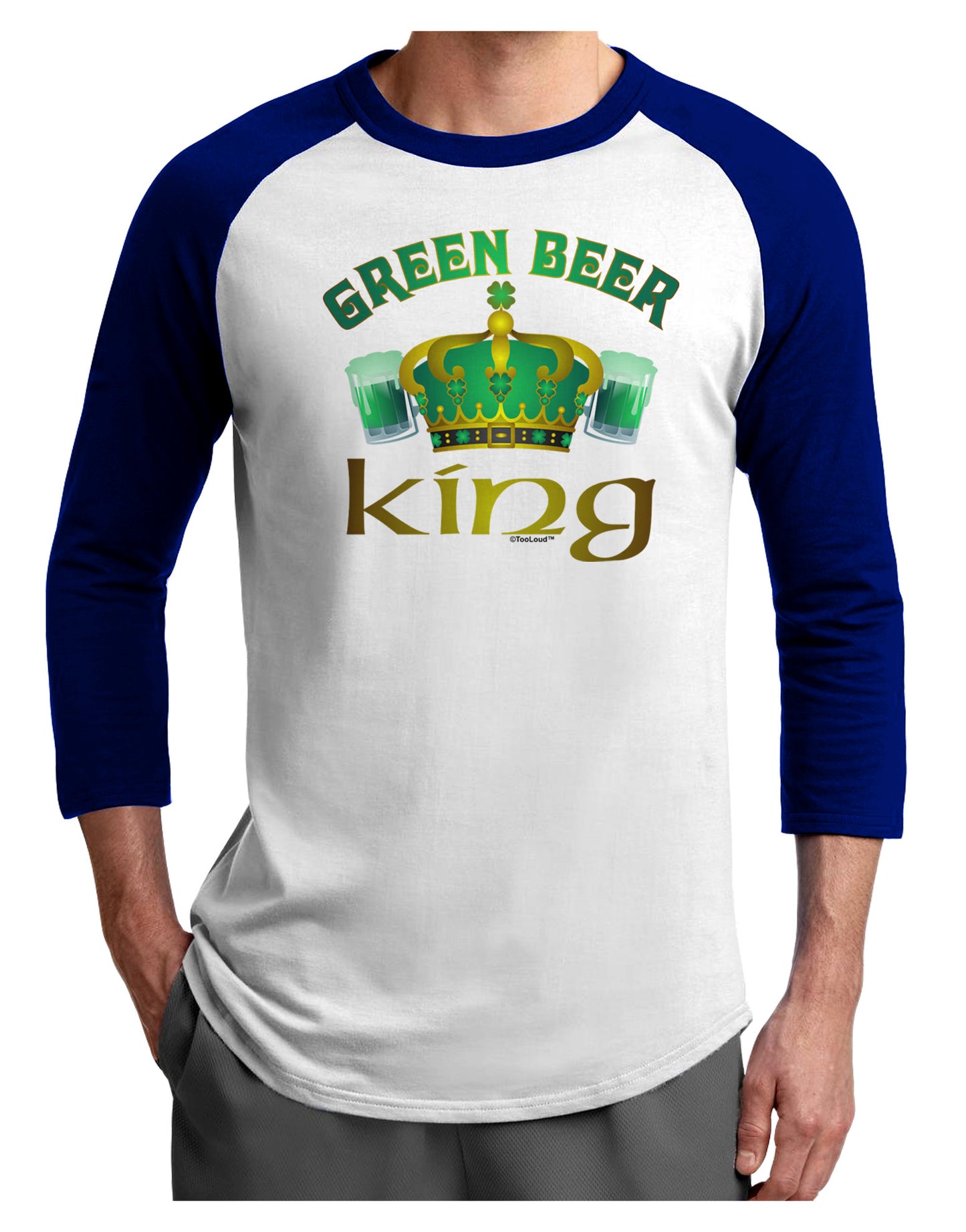 Green Beer King Adult Raglan Shirt-Raglan Shirt-TooLoud-White-Royal-X-Small-Davson Sales