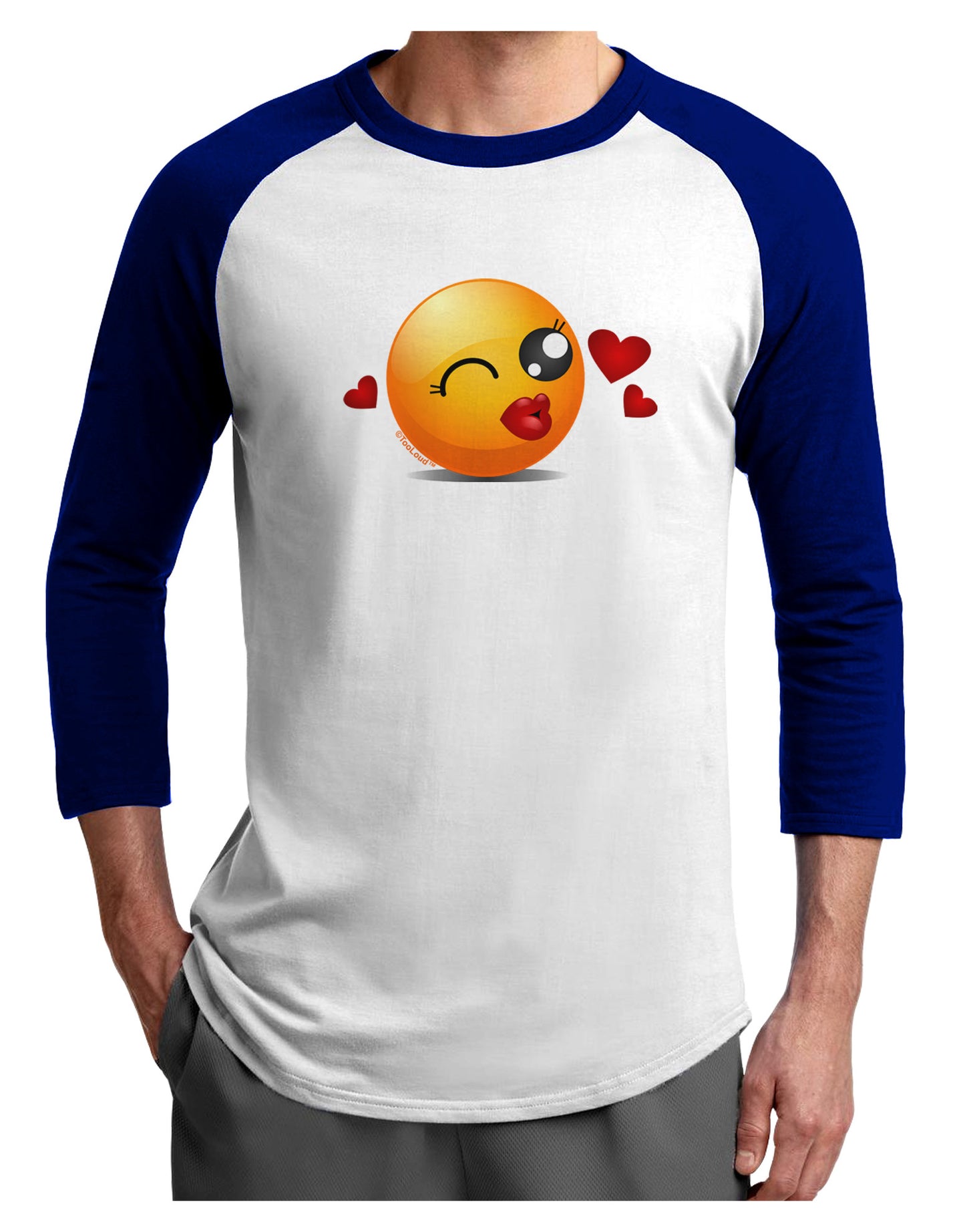 Kissy Face Emoji Girl Adult Raglan Shirt-Raglan Shirt-TooLoud-White-Royal-X-Small-Davson Sales