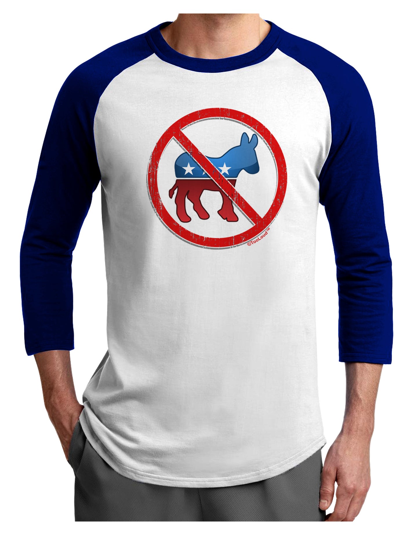 Distressed No Democrats Sign Adult Raglan Shirt-Raglan Shirt-TooLoud-White-Royal-X-Small-Davson Sales
