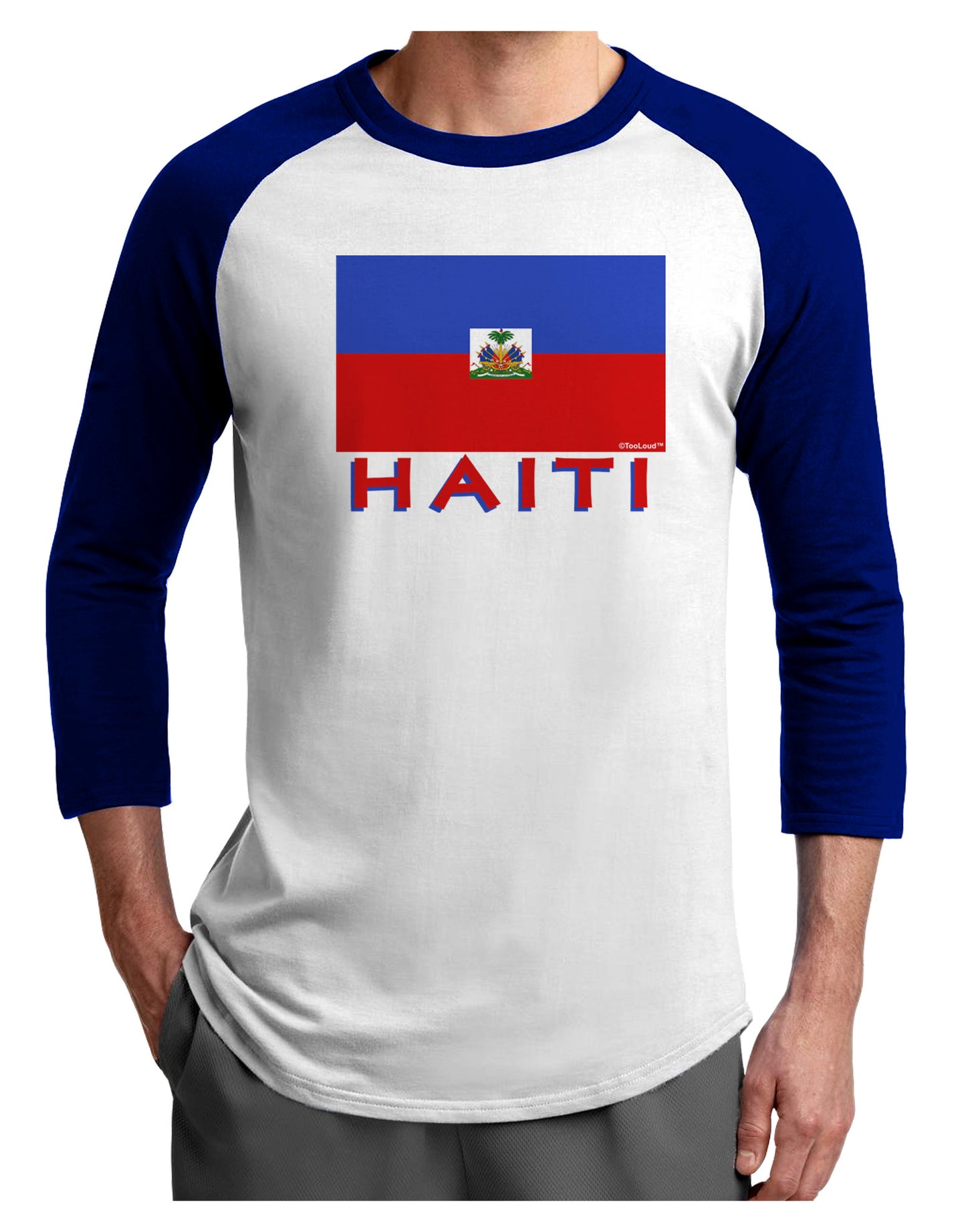 Haiti Flag Adult Raglan Shirt-Raglan Shirt-TooLoud-White-Royal-X-Small-Davson Sales