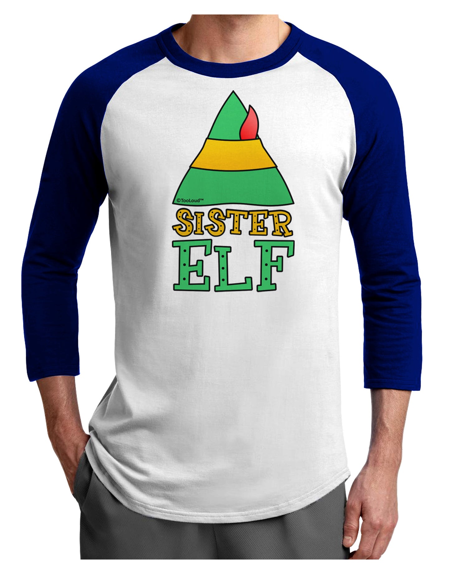 Matching Christmas Design - Elf Family - Sister Elf Adult Raglan Shirt-Raglan Shirt-TooLoud-White-Royal-X-Small-Davson Sales