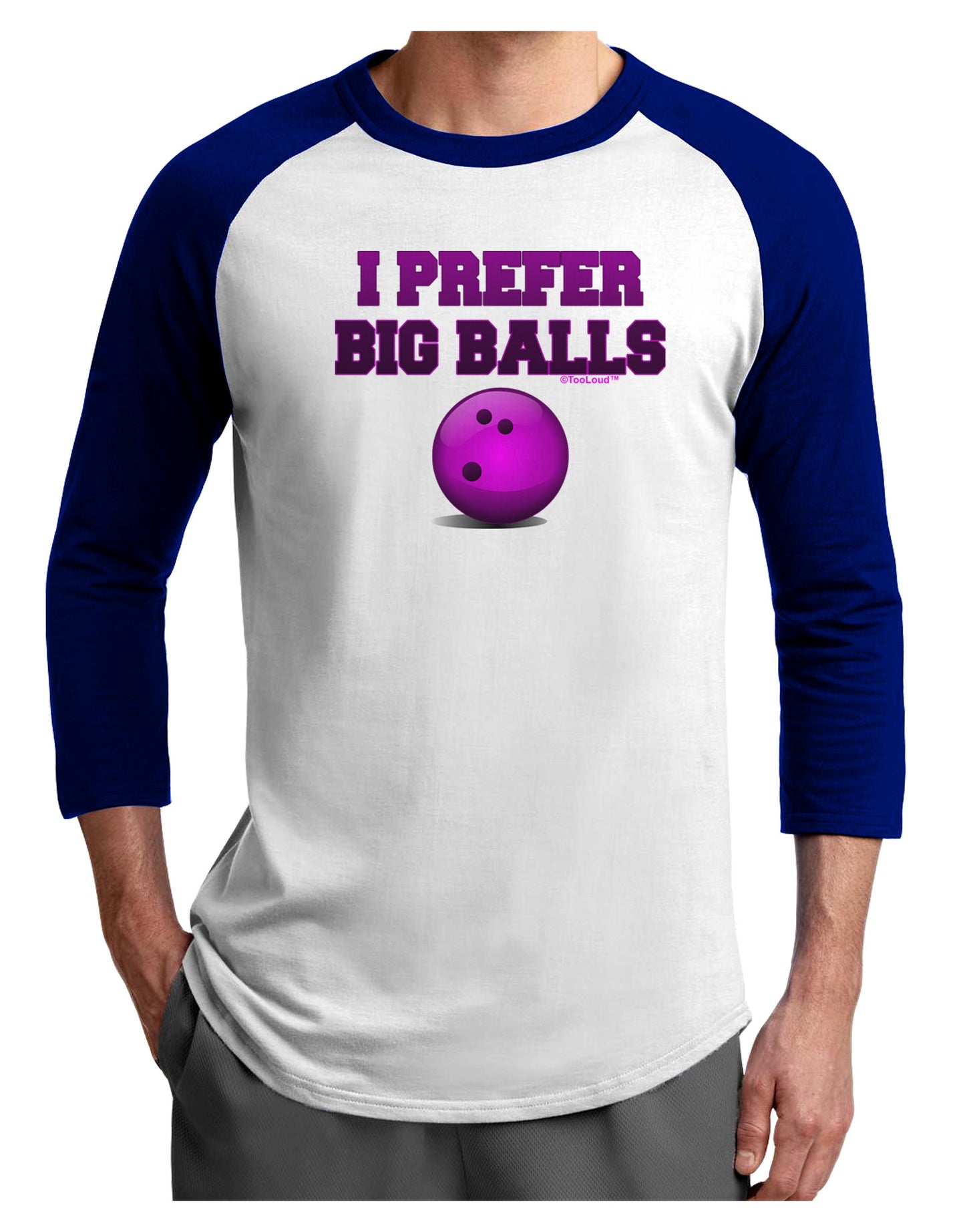I Prefer Big Balls - Bowling Adult Raglan Shirt-Raglan Shirt-TooLoud-White-Royal-X-Small-Davson Sales