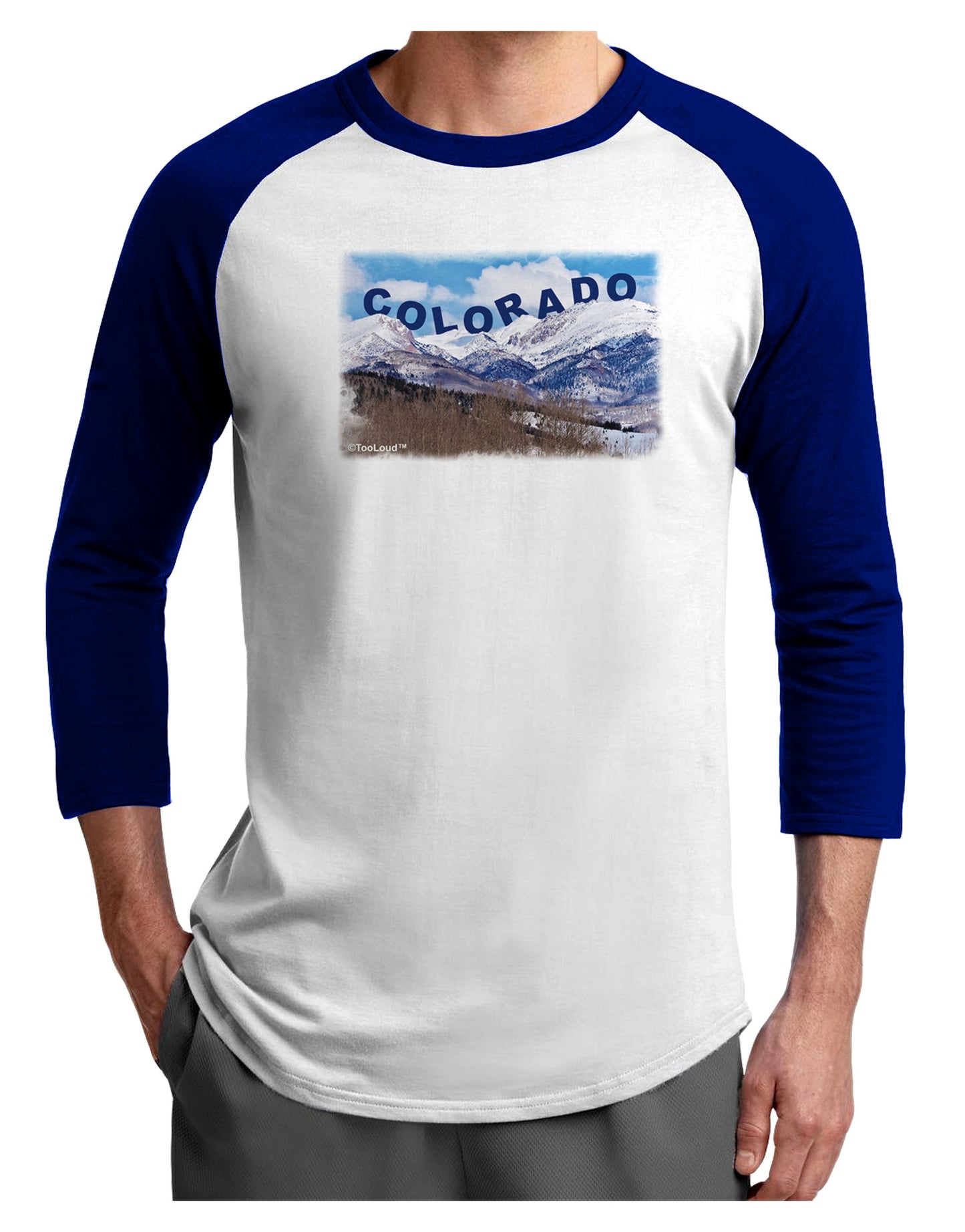 Pikes Peak Text Adult Raglan Shirt-Raglan Shirt-TooLoud-White-Royal-X-Small-Davson Sales
