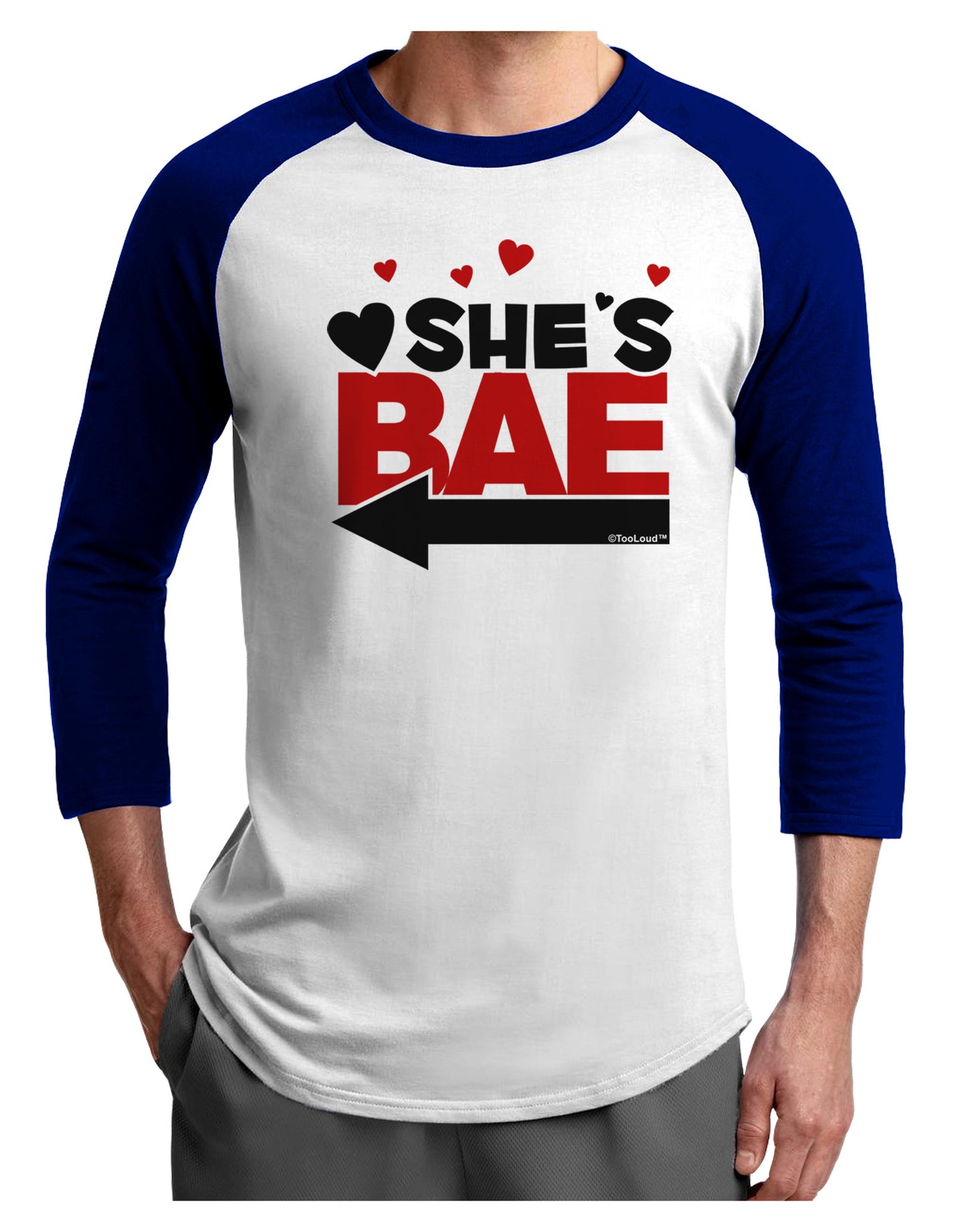 She's BAE - Left Arrow Adult Raglan Shirt-Raglan Shirt-TooLoud-White-Royal-X-Small-Davson Sales