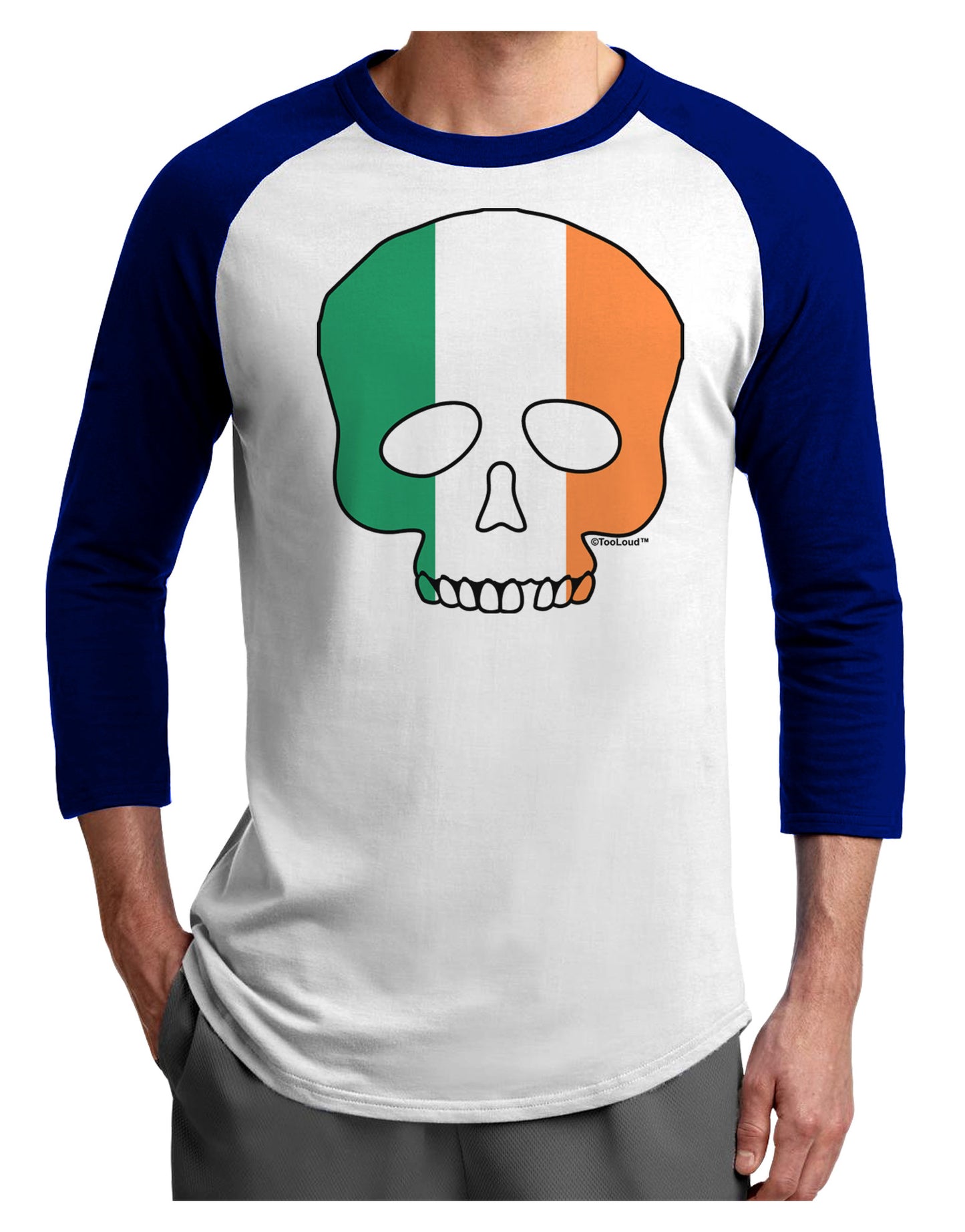 Skull Flag Ireland Adult Raglan Shirt-Raglan Shirt-TooLoud-White-Royal-X-Small-Davson Sales