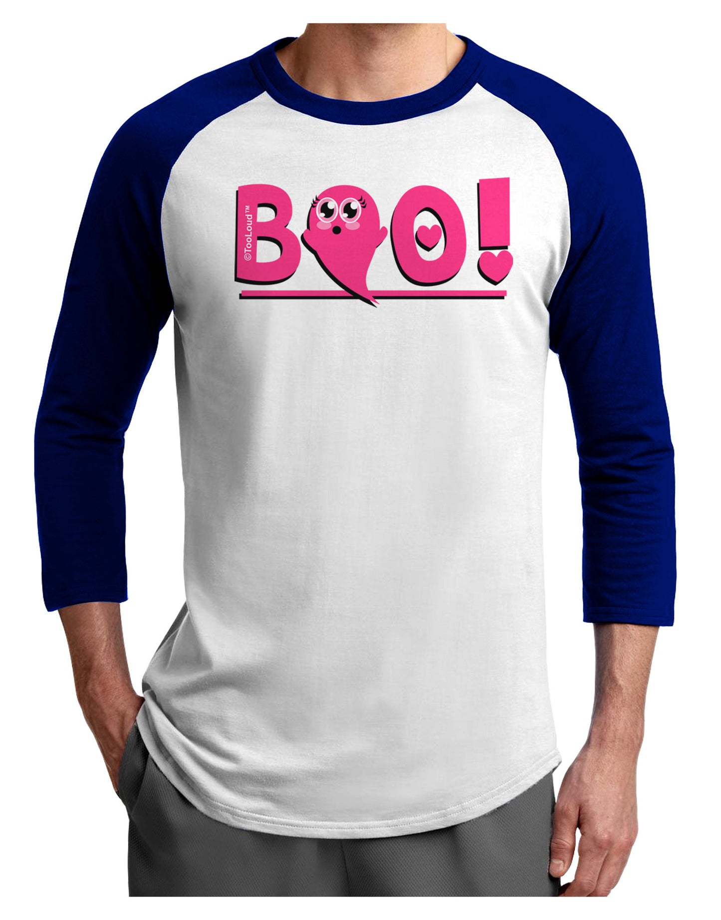 Cute Boo Text Pink Adult Raglan Shirt-Raglan Shirt-TooLoud-White-Royal-X-Small-Davson Sales