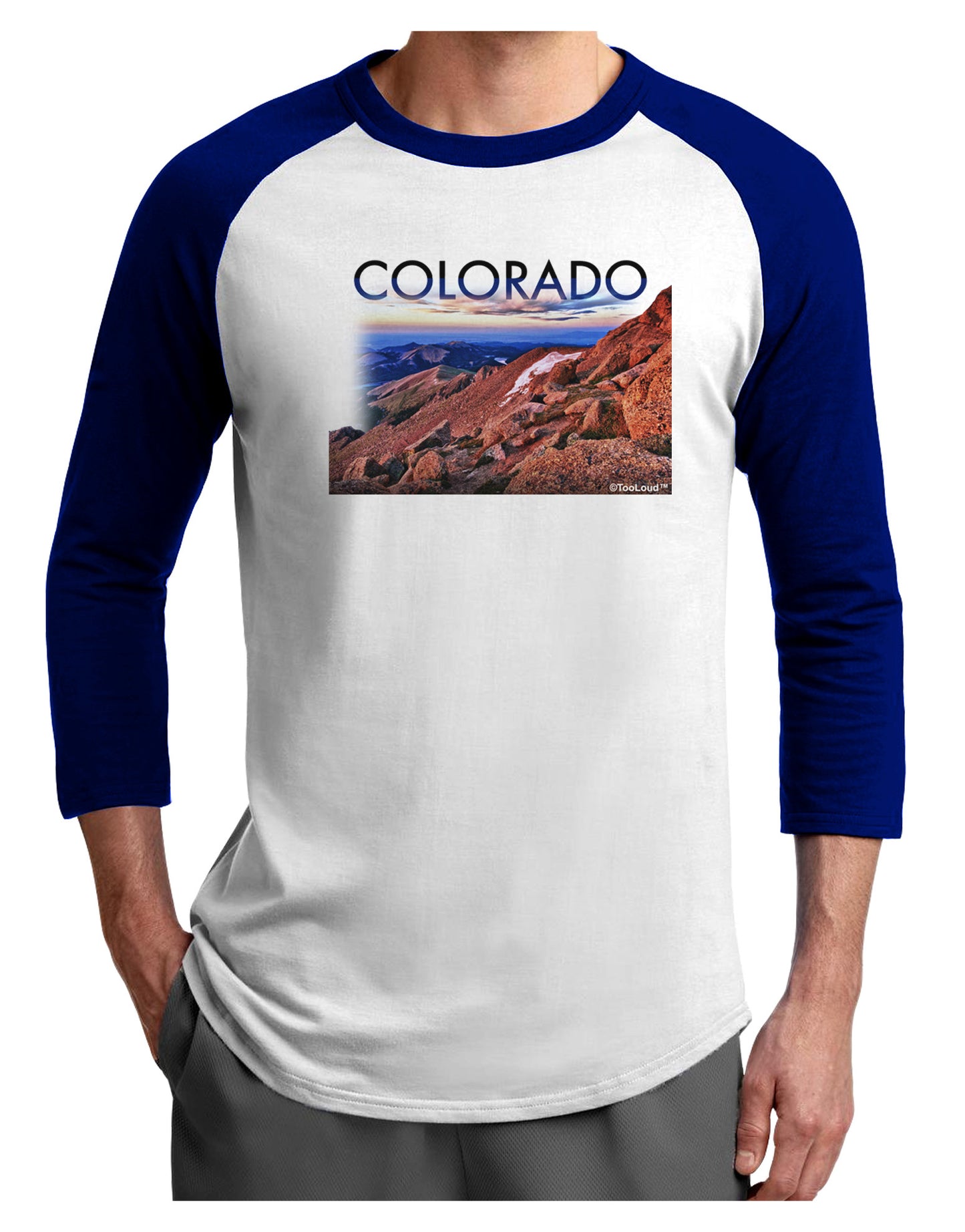 Colorado Mtn Sunset Cutout Adult Raglan Shirt-Raglan Shirt-TooLoud-White-Royal-X-Small-Davson Sales