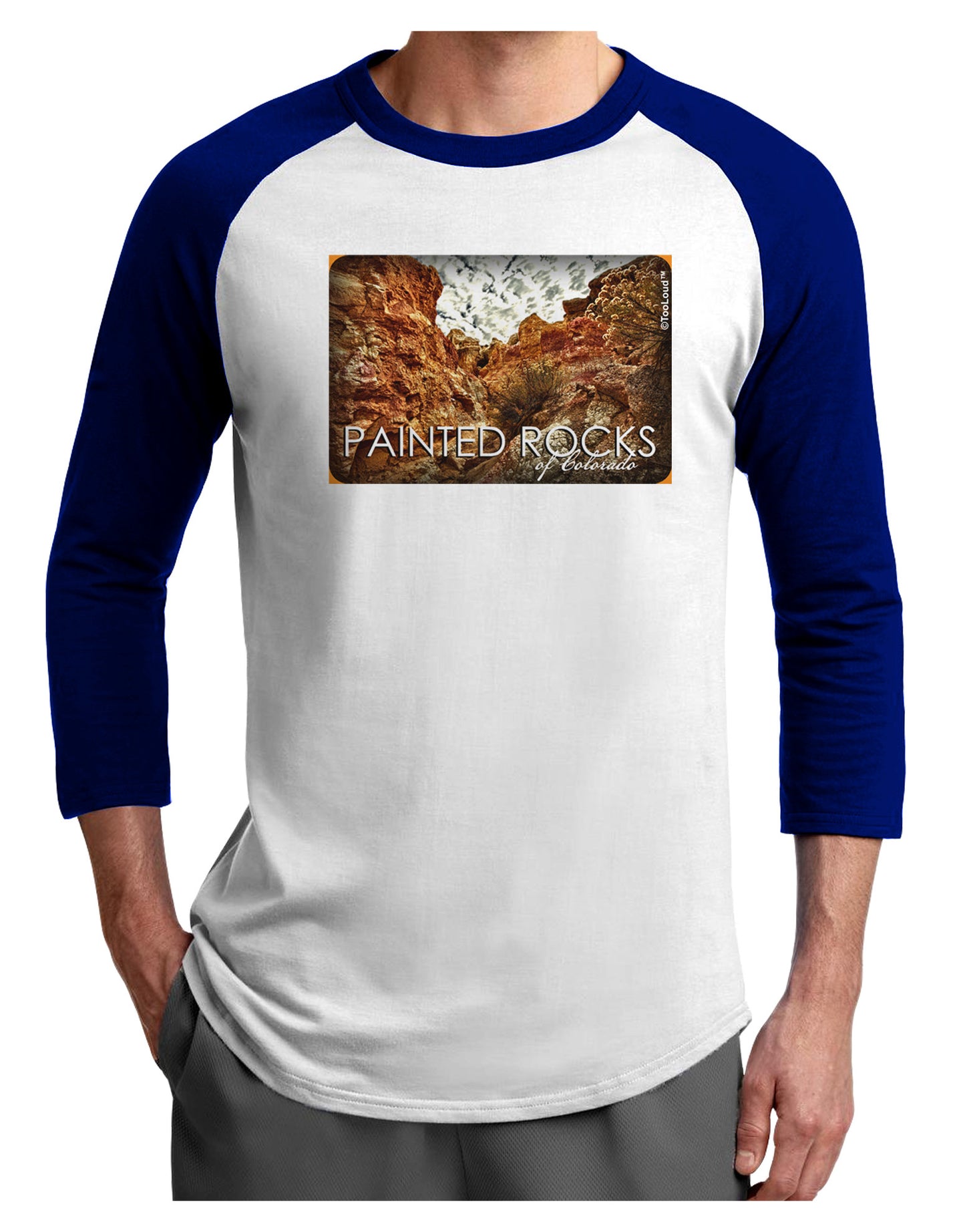 Colorado Painted Rocks Text Adult Raglan Shirt-Raglan Shirt-TooLoud-White-Royal-X-Small-Davson Sales