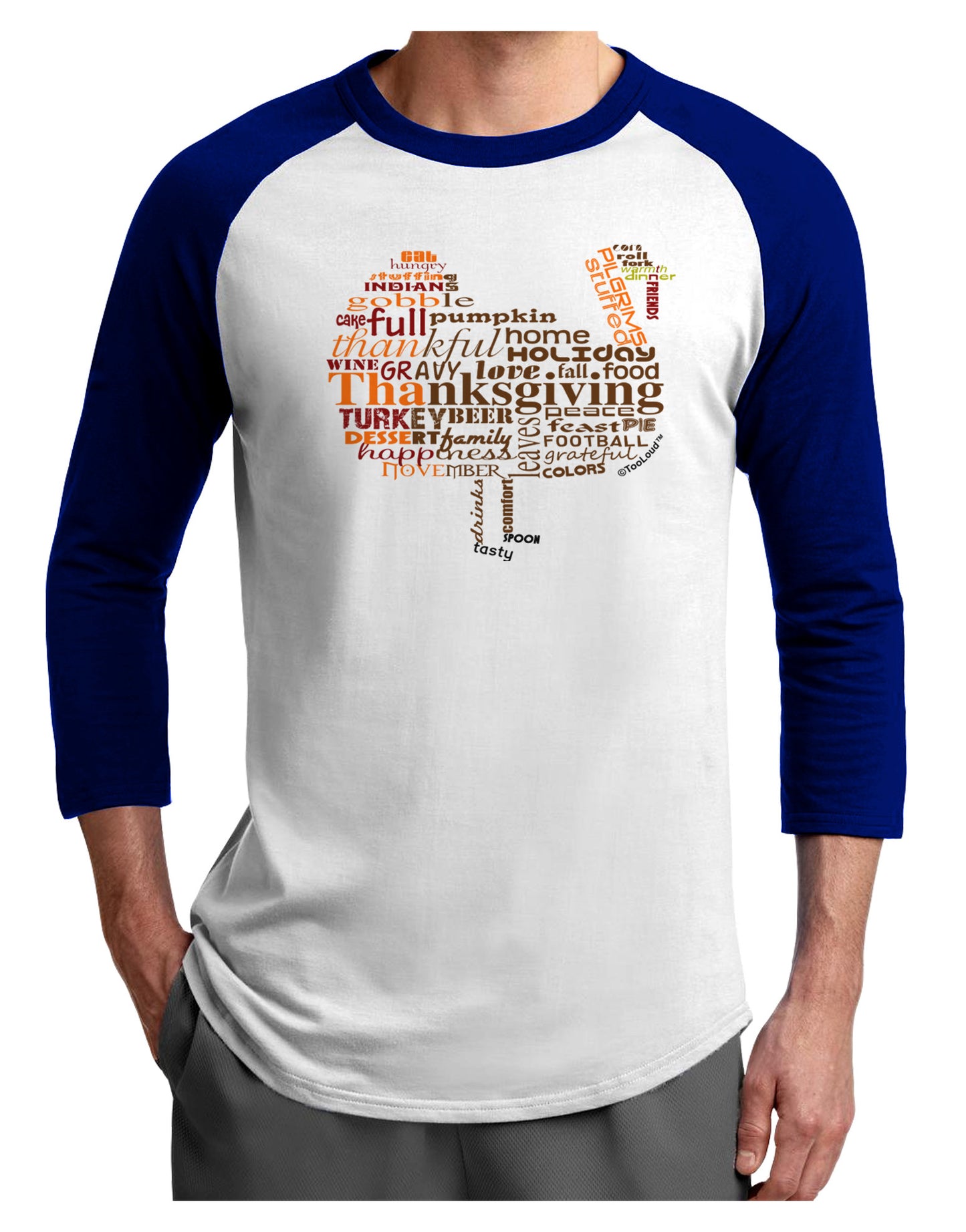 Turkey Typography Adult Raglan Shirt-Raglan Shirt-TooLoud-White-Royal-X-Small-Davson Sales
