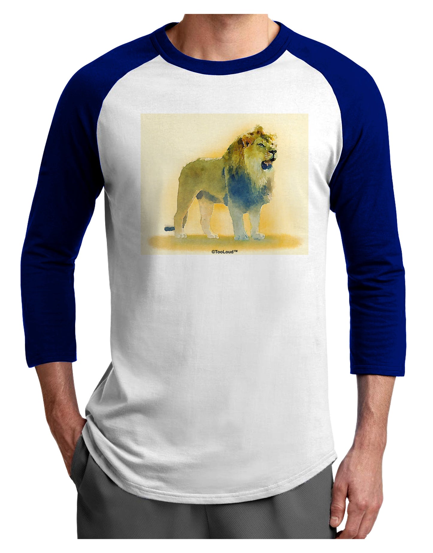 Lion Watercolor 1 Adult Raglan Shirt-TooLoud-White-Royal-X-Small-Davson Sales