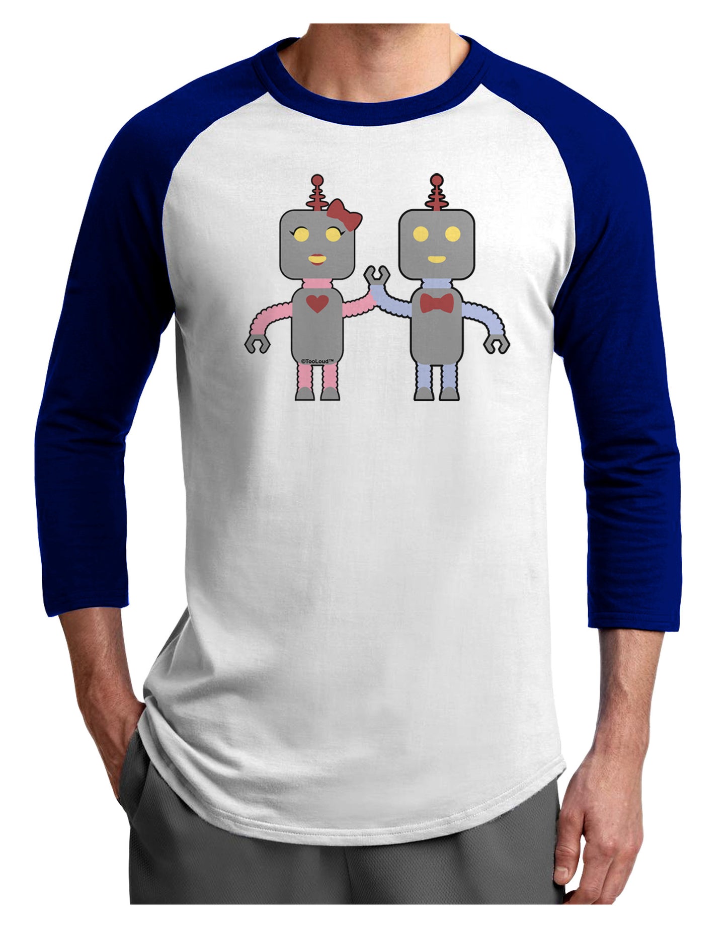 Cute Robot Love Adult Raglan Shirt-TooLoud-White-Royal-X-Small-Davson Sales
