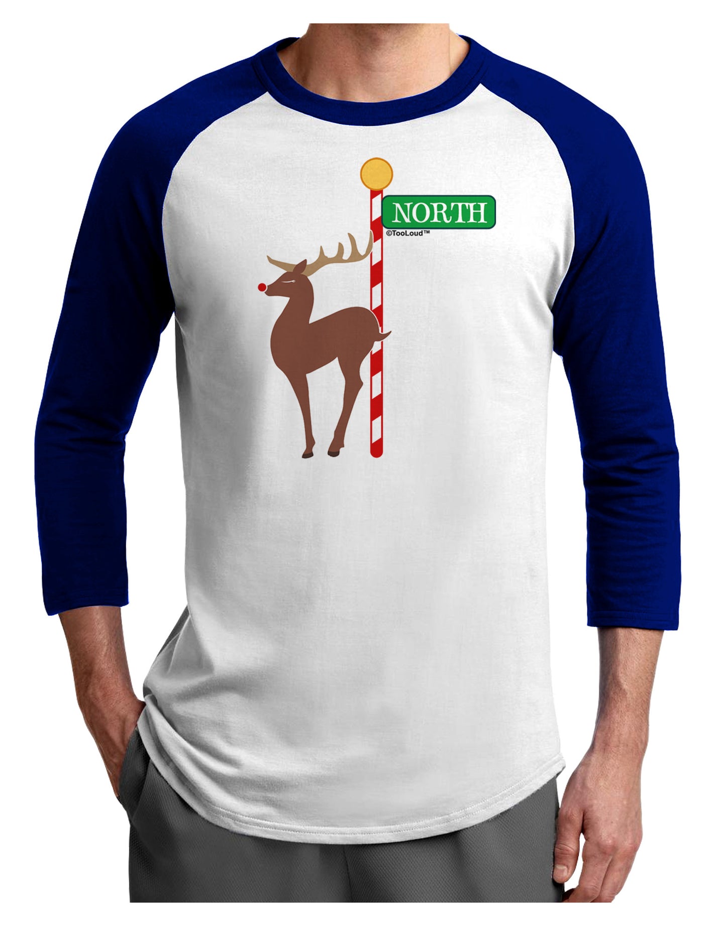 Rudolf Ratchet Reindeer Color Adult Raglan Shirt-TooLoud-White-Royal-X-Small-Davson Sales