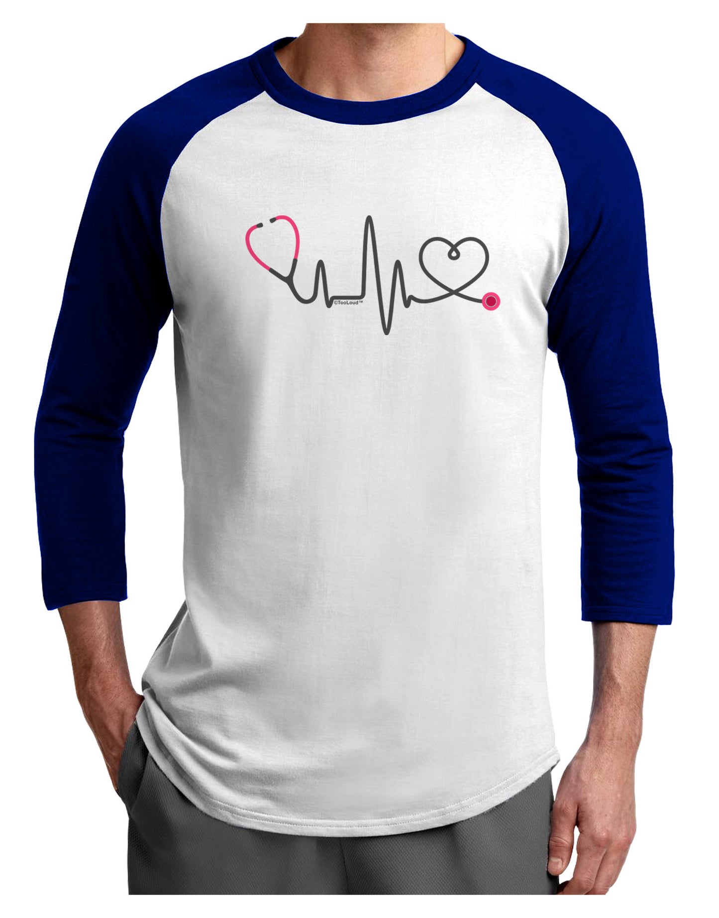 Stethoscope Heartbeat Adult Raglan Shirt-TooLoud-White-Royal-X-Small-Davson Sales