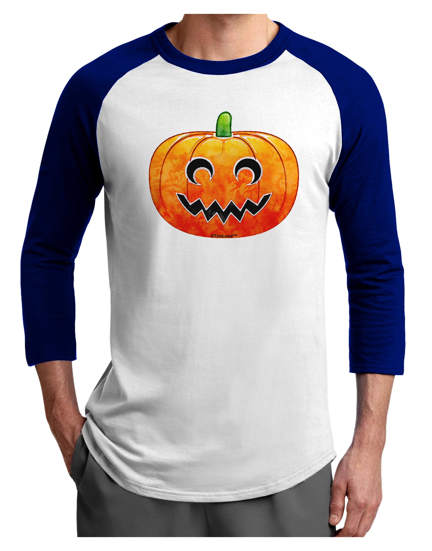 Jack-O-Lantern Watercolor Adult Raglan Shirt-TooLoud-White-Royal-X-Small-Davson Sales