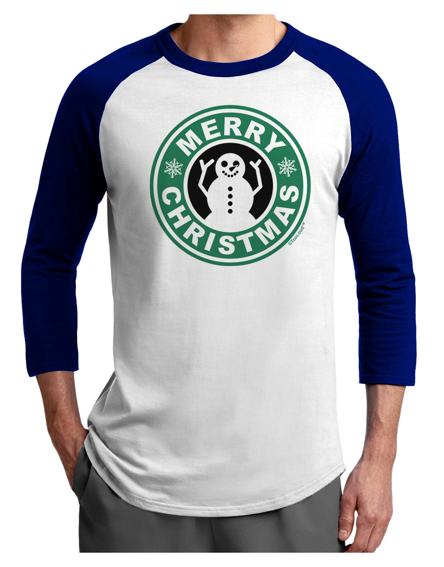 Merry Christmas Latte Logo Adult Raglan Shirt-Raglan Shirt-TooLoud-White-Royal-X-Small-Davson Sales