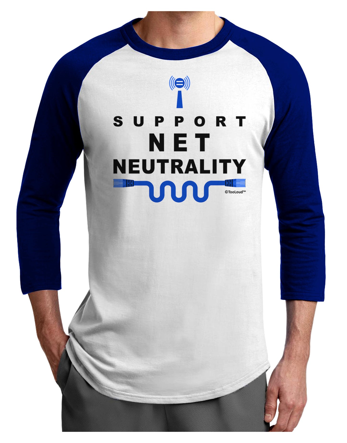 i Support Net Neutrality Adult Raglan Shirt-TooLoud-White-Royal-X-Small-Davson Sales
