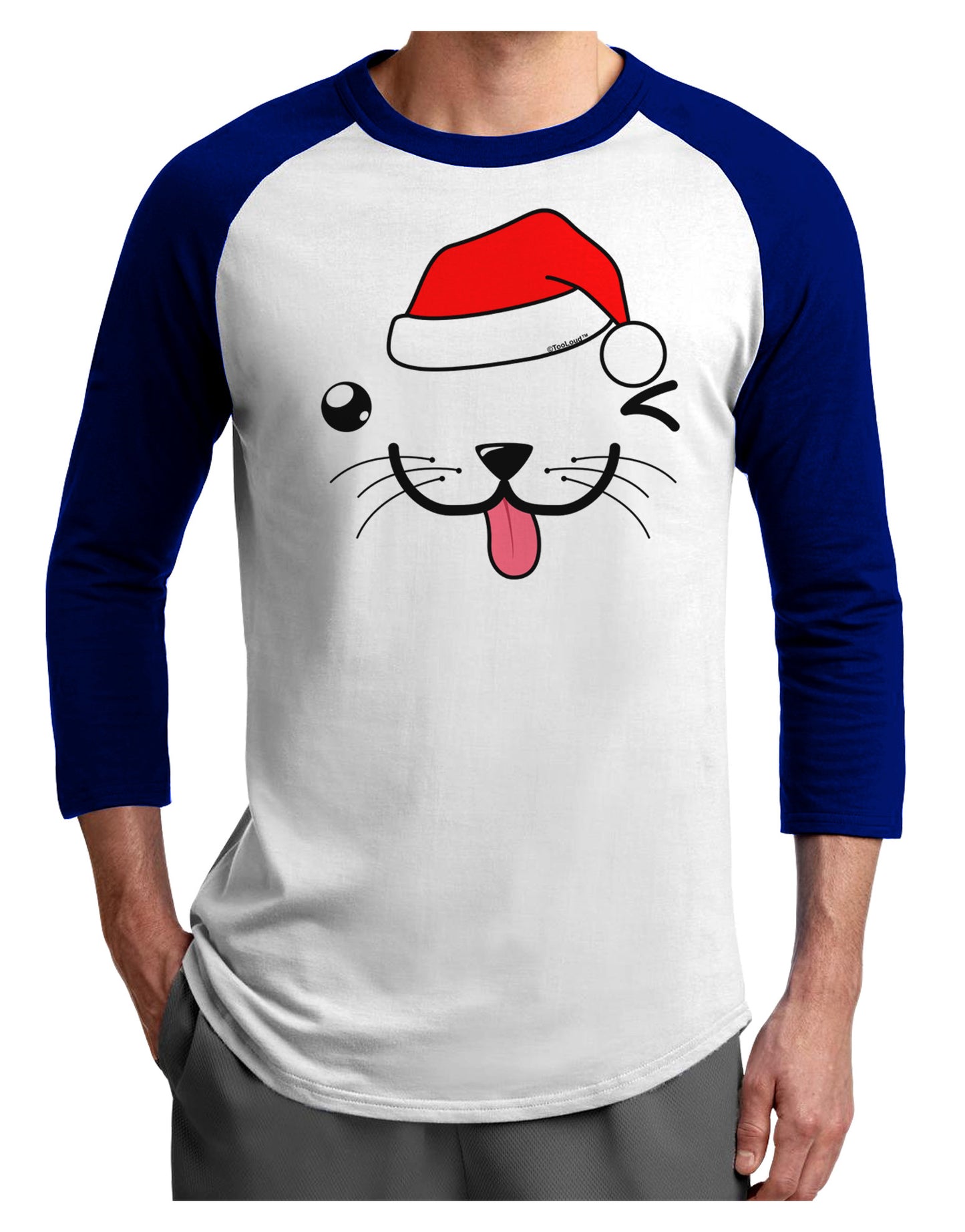 Kyu-T Face Puppino Santa Boy Dog Adult Raglan Shirt-Raglan Shirt-TooLoud-White-Royal-X-Small-Davson Sales