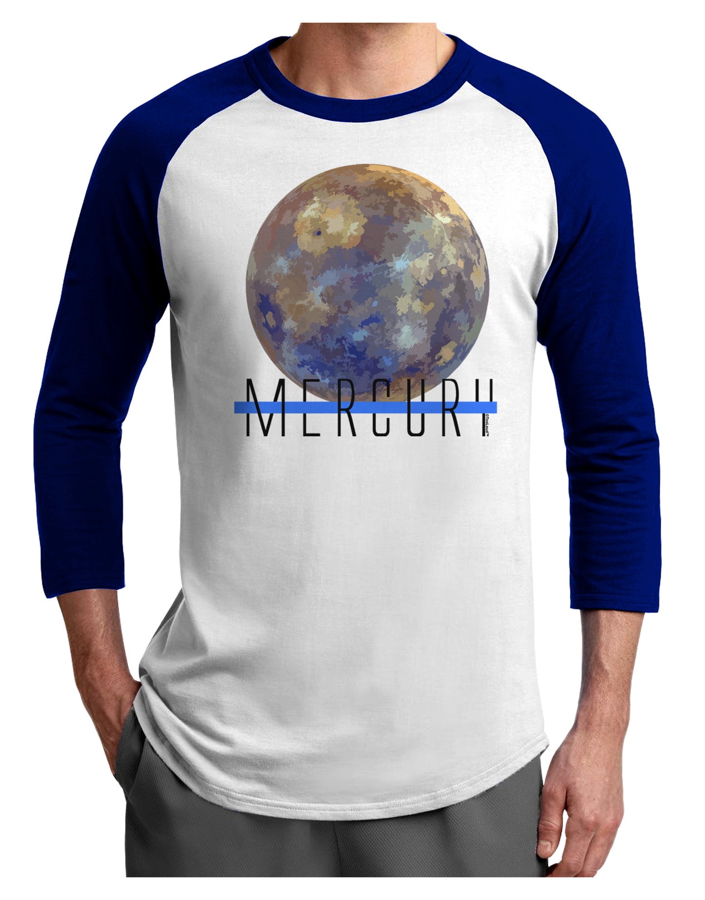 Planet Mercury Text Adult Raglan Shirt-Raglan Shirt-TooLoud-White-Royal-X-Small-Davson Sales