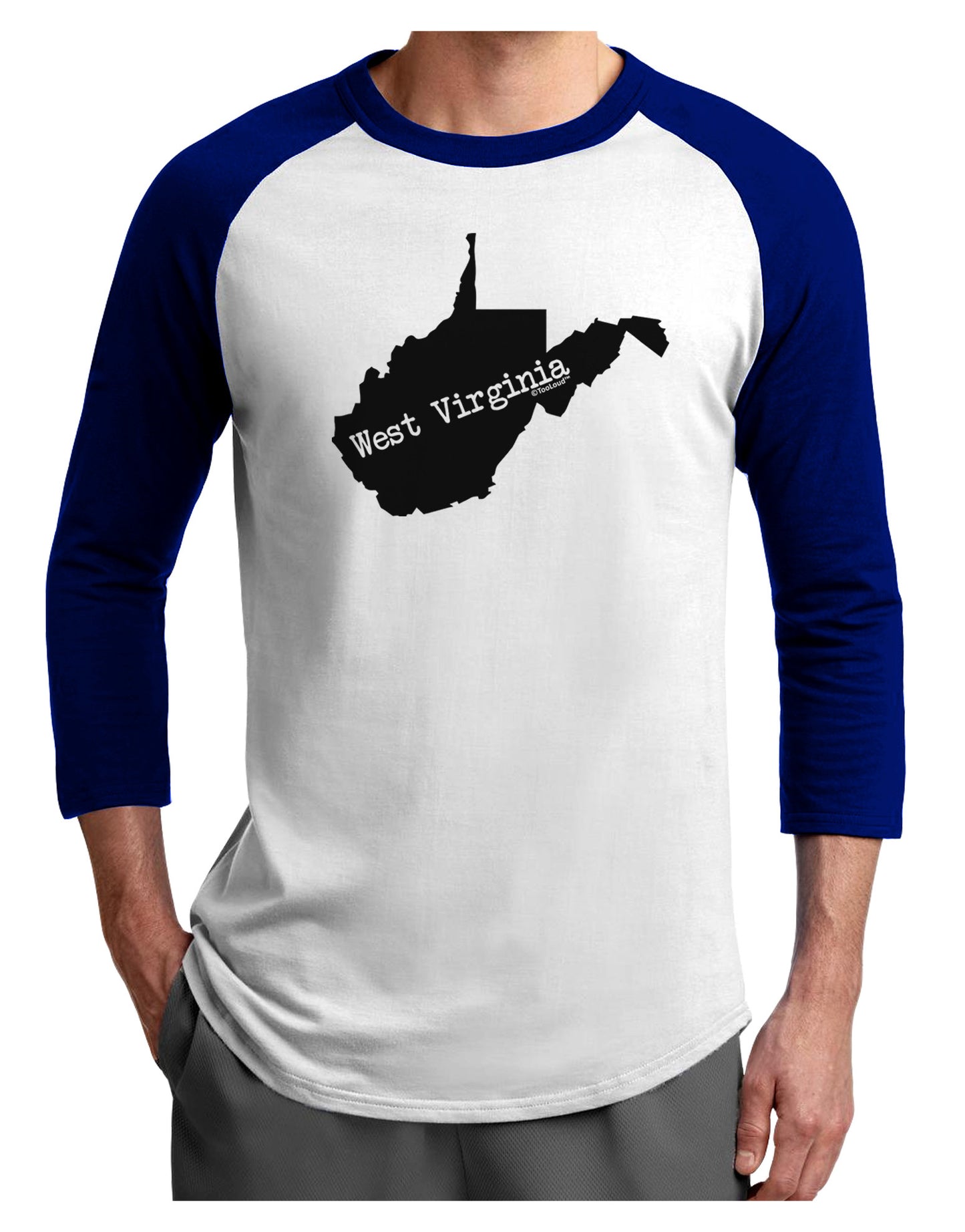 West Virginia - United States Shape Adult Raglan Shirt-Raglan Shirt-TooLoud-White-Royal-X-Small-Davson Sales