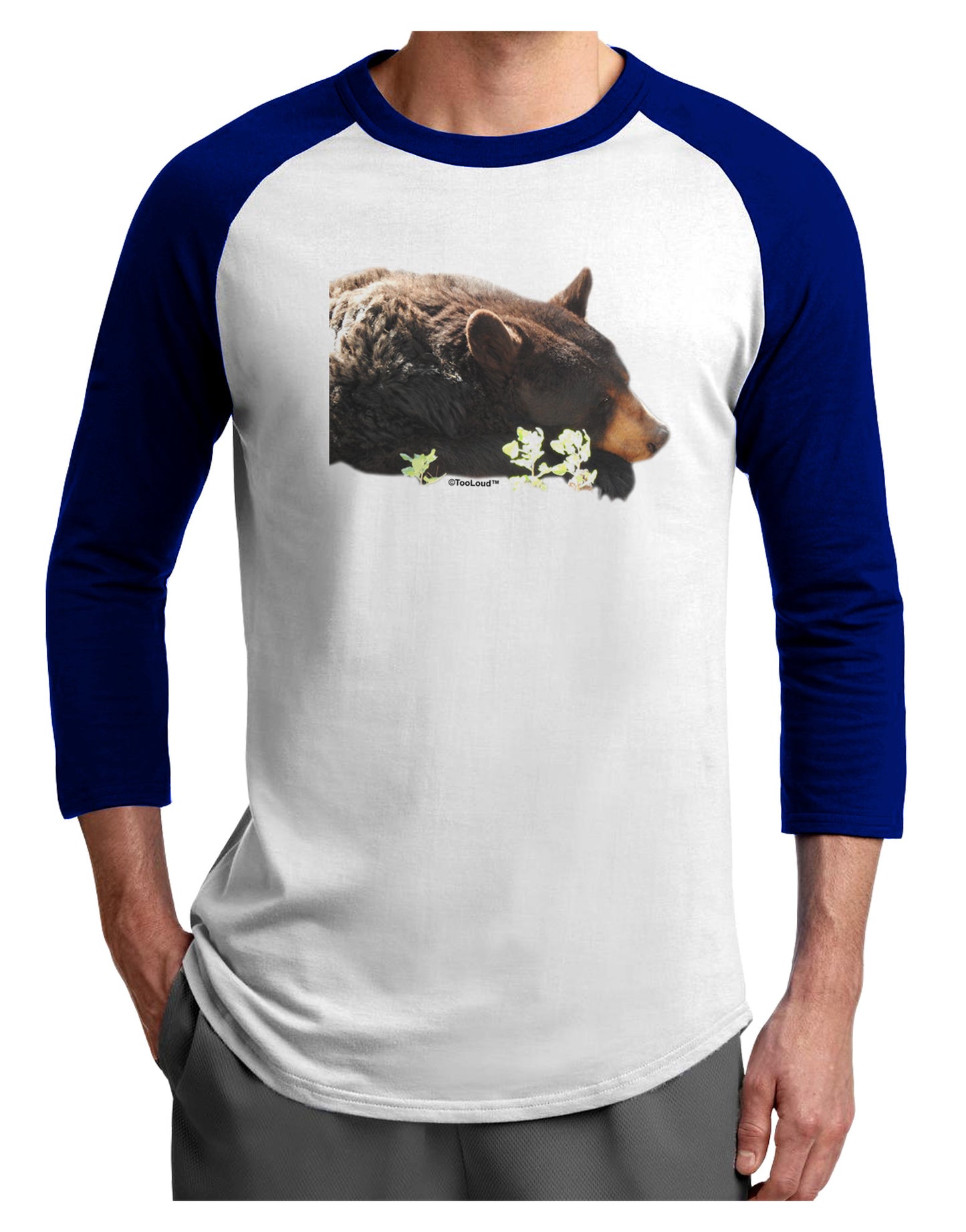 Laying Black Bear Cutout Adult Raglan Shirt-Raglan Shirt-TooLoud-White-Royal-X-Small-Davson Sales