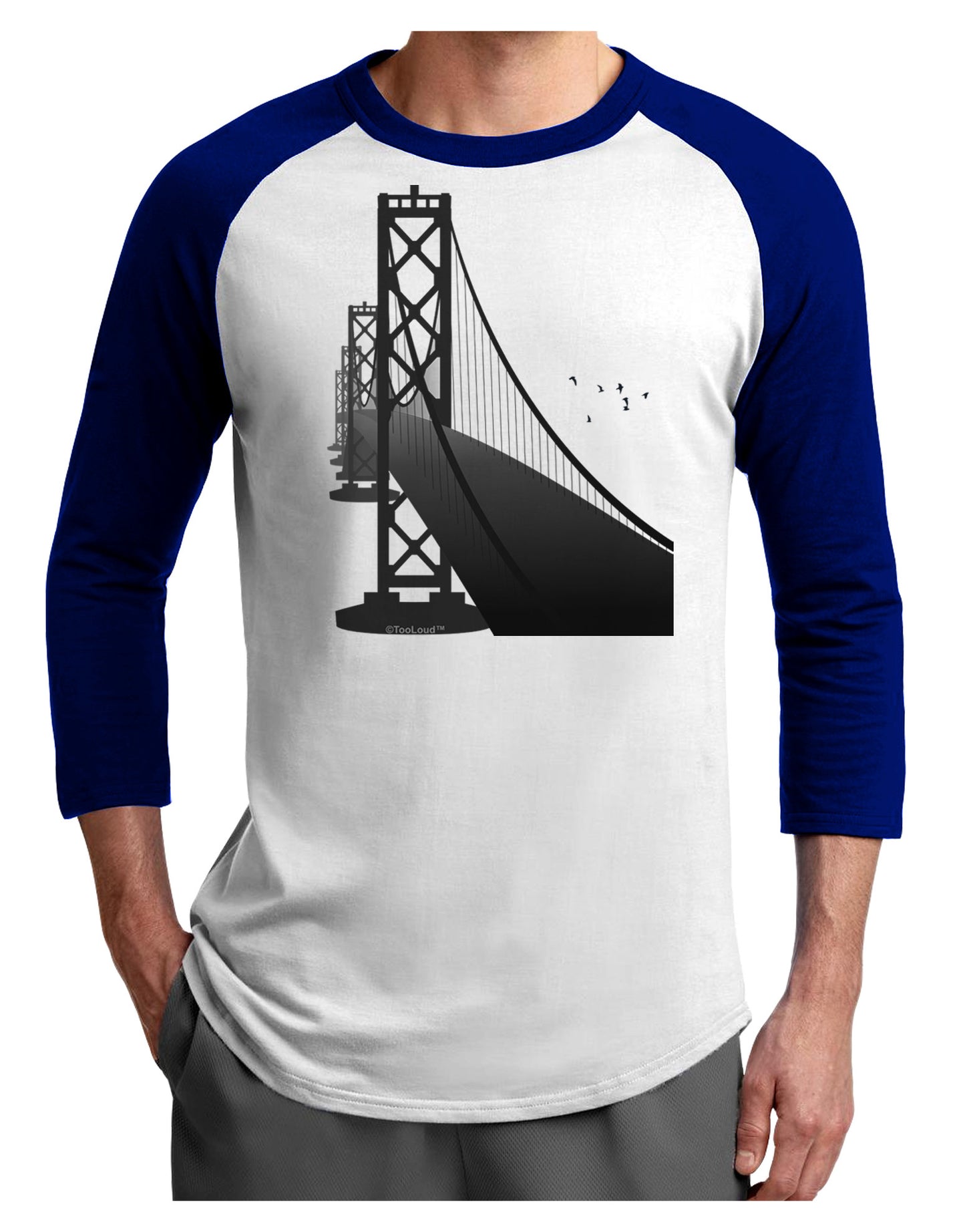 San Francisco Bay Bridge Adult Raglan Shirt-Raglan Shirt-TooLoud-White-Royal-X-Small-Davson Sales