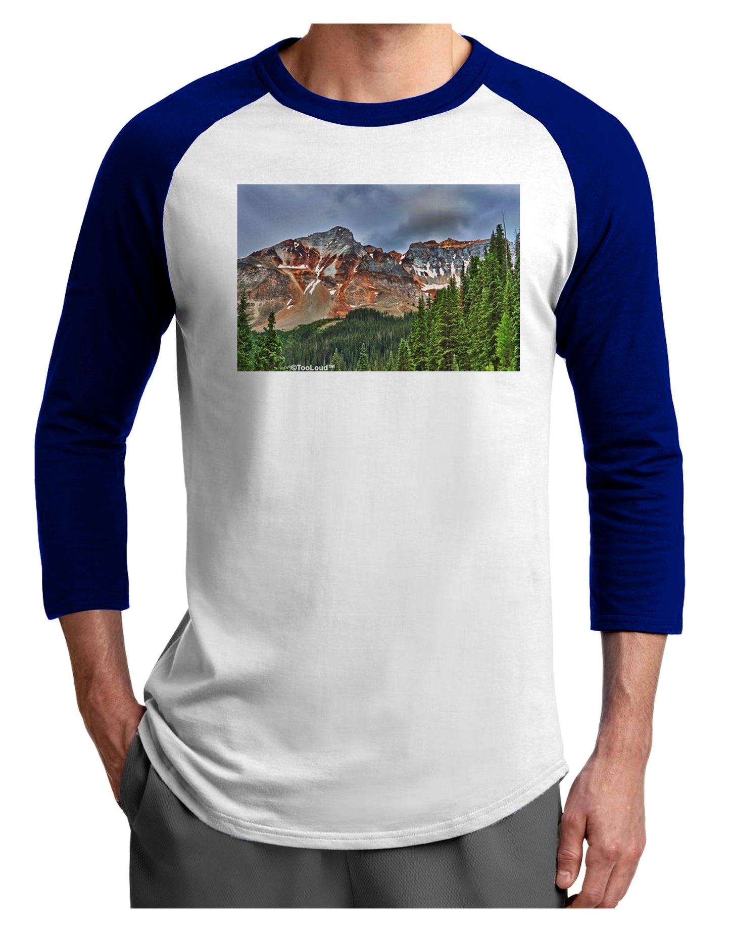 Colorado Mountains Forrest Adult Raglan Shirt-TooLoud-White-Royal-X-Small-Davson Sales