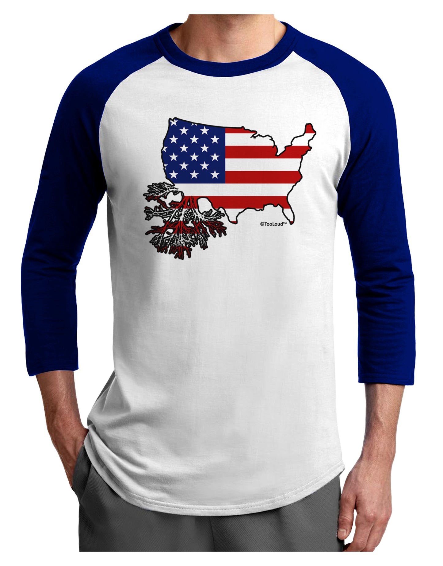 American Roots Design - American Flag Adult Raglan Shirt by TooLoud-TooLoud-White-Royal-X-Small-Davson Sales