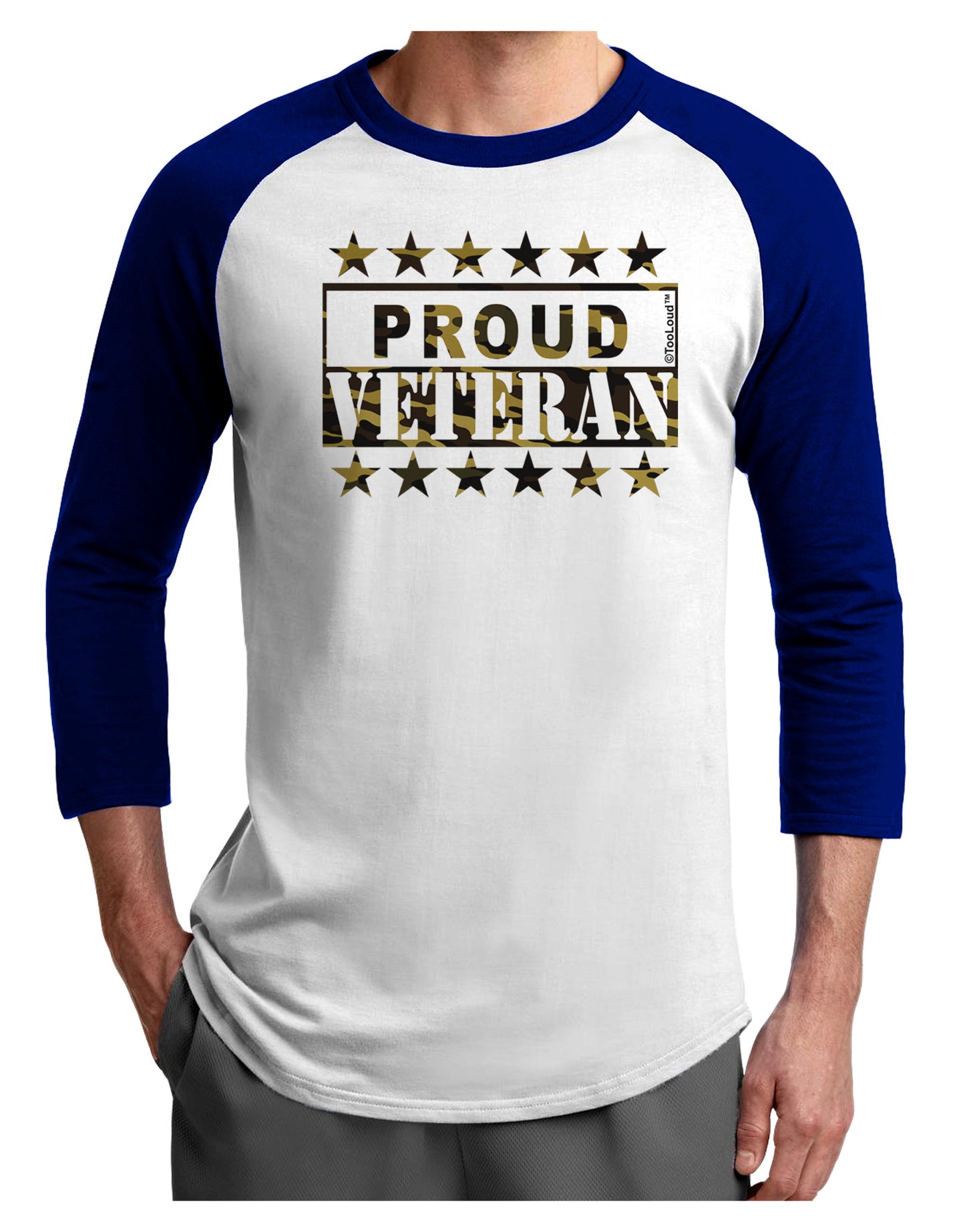Proud Veteran Camo Adult Raglan Shirt-Raglan Shirt-TooLoud-White-Royal-X-Small-Davson Sales