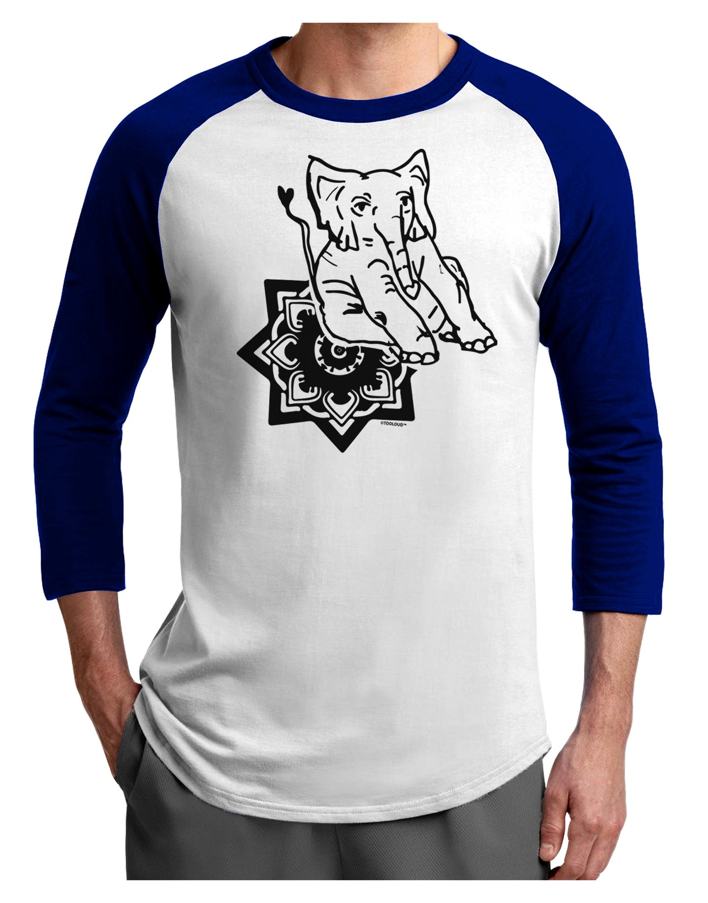 TooLoud Mandala Baby Elephant Adult Raglan Shirt-Mens-Tshirts-TooLoud-White-Royal-X-Small-Davson Sales