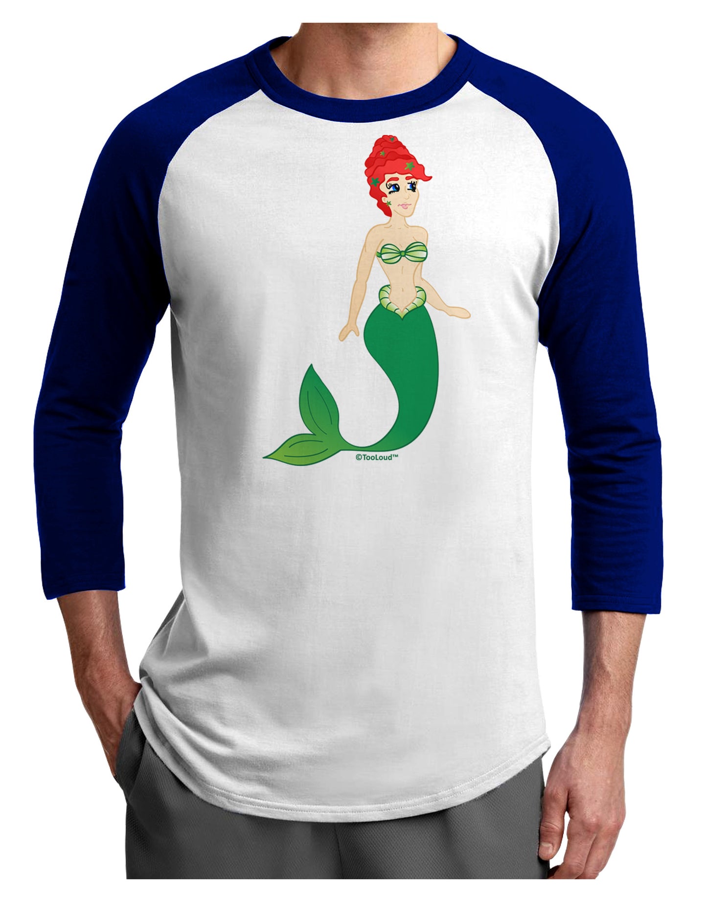 Mermaid Design - Green Adult Raglan Shirt-TooLoud-White-Royal-X-Small-Davson Sales