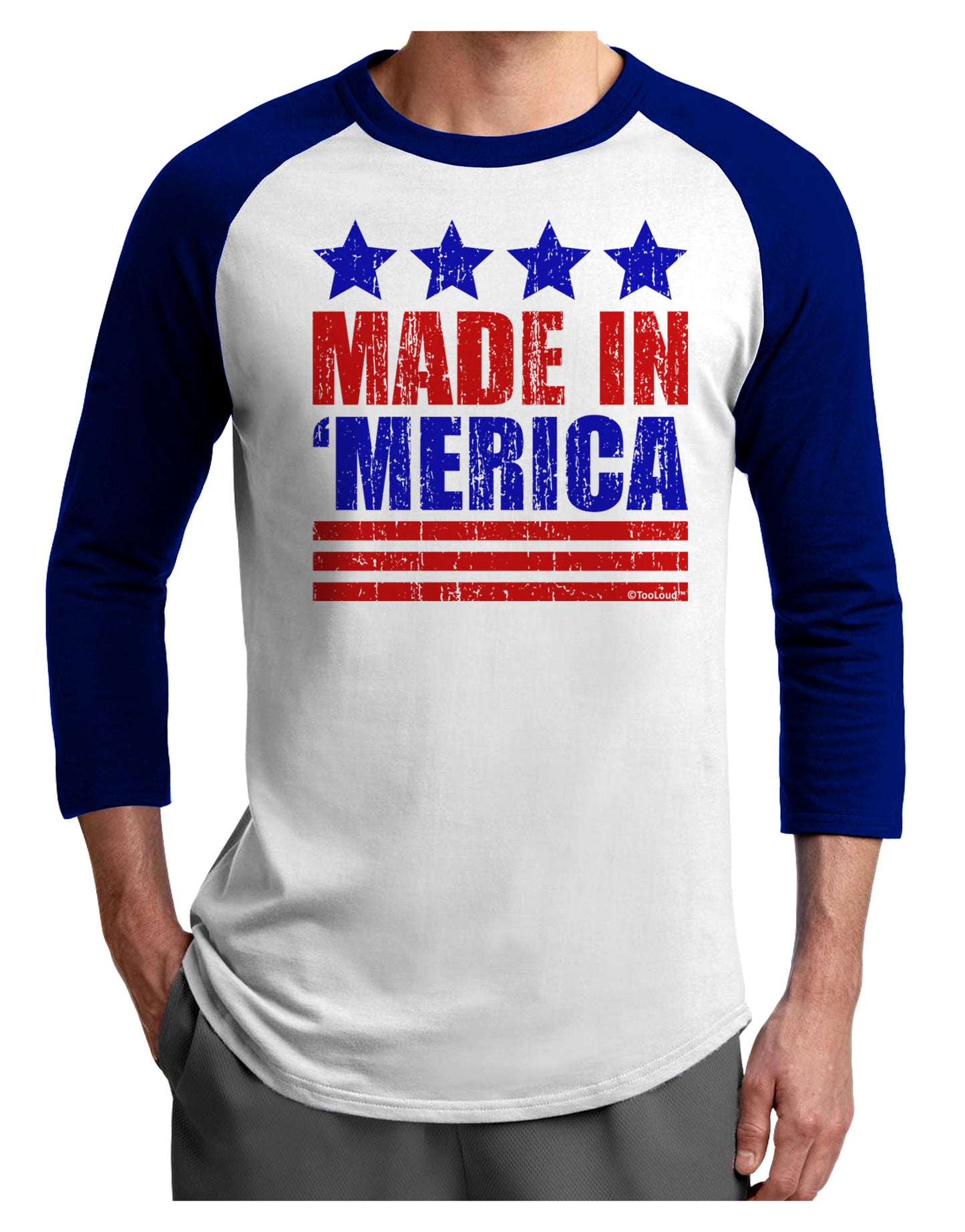 Made in Merica - Stars and Stripes Color Design Adult Raglan Shirt-TooLoud-White-Royal-X-Small-Davson Sales