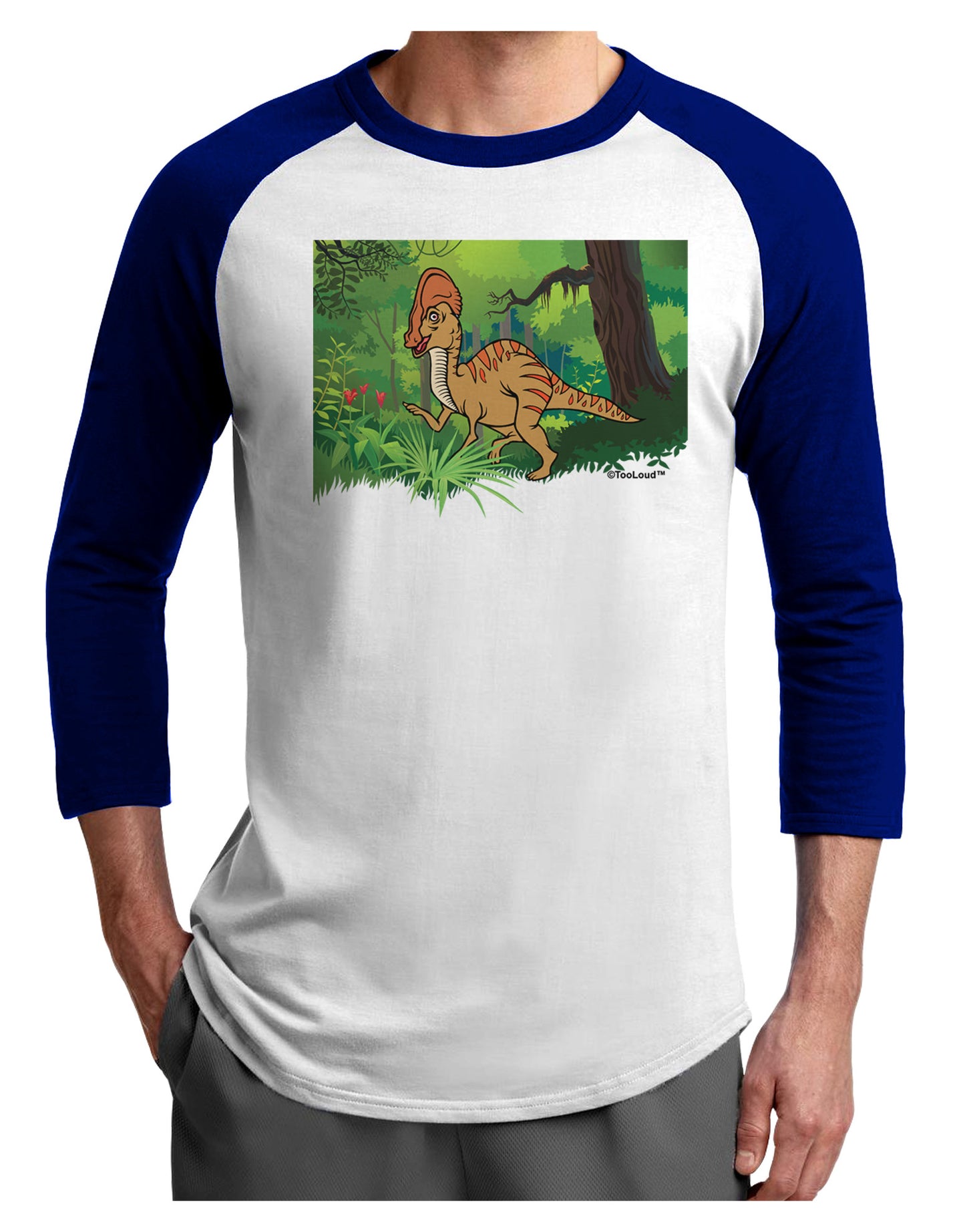 Parasaurolophus Walkeri - Without Name Adult Raglan Shirt-TooLoud-White-Royal-X-Small-Davson Sales