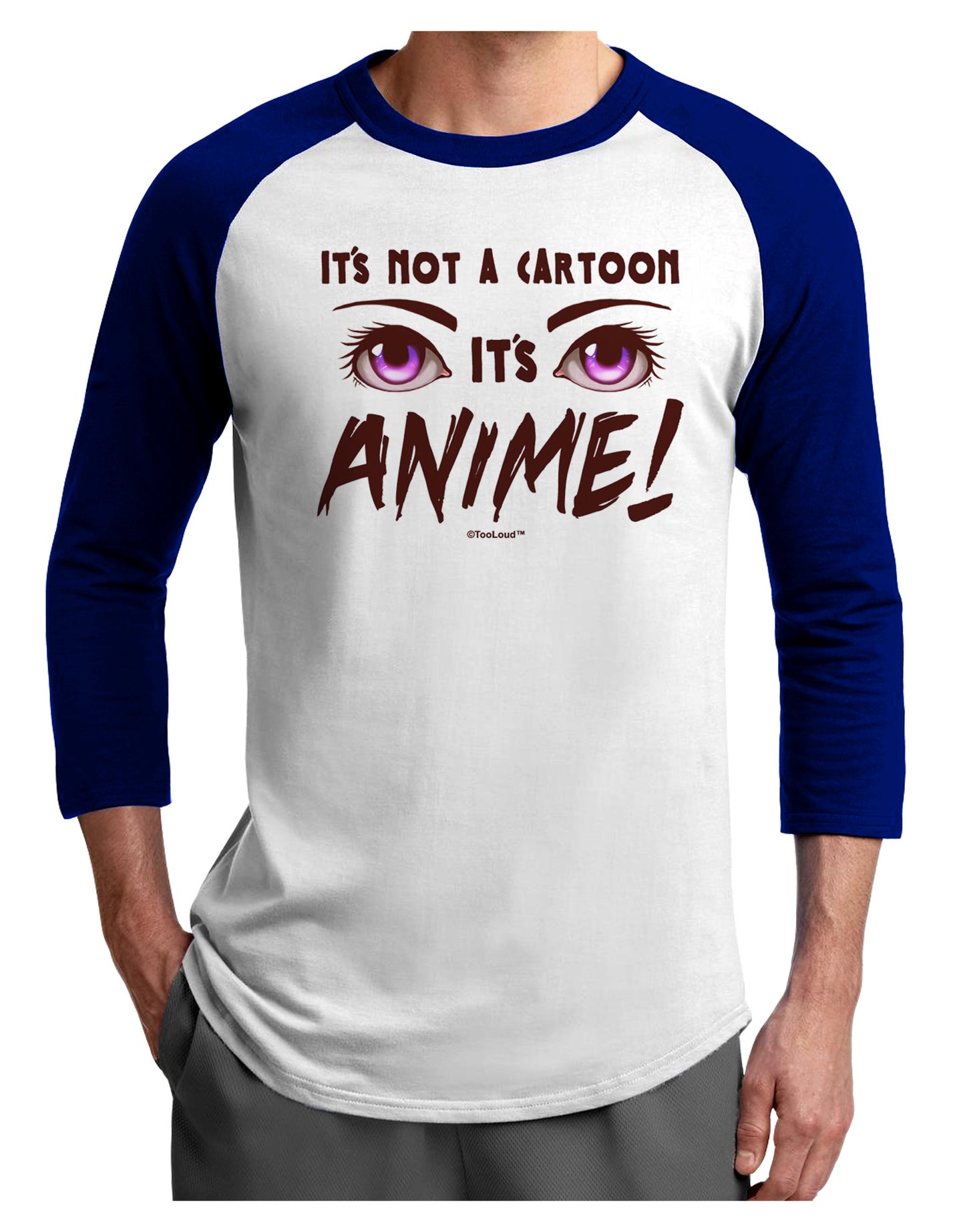 Not A Cartoon Eyes Magenta Adult Raglan Shirt-TooLoud-White-Royal-X-Small-Davson Sales