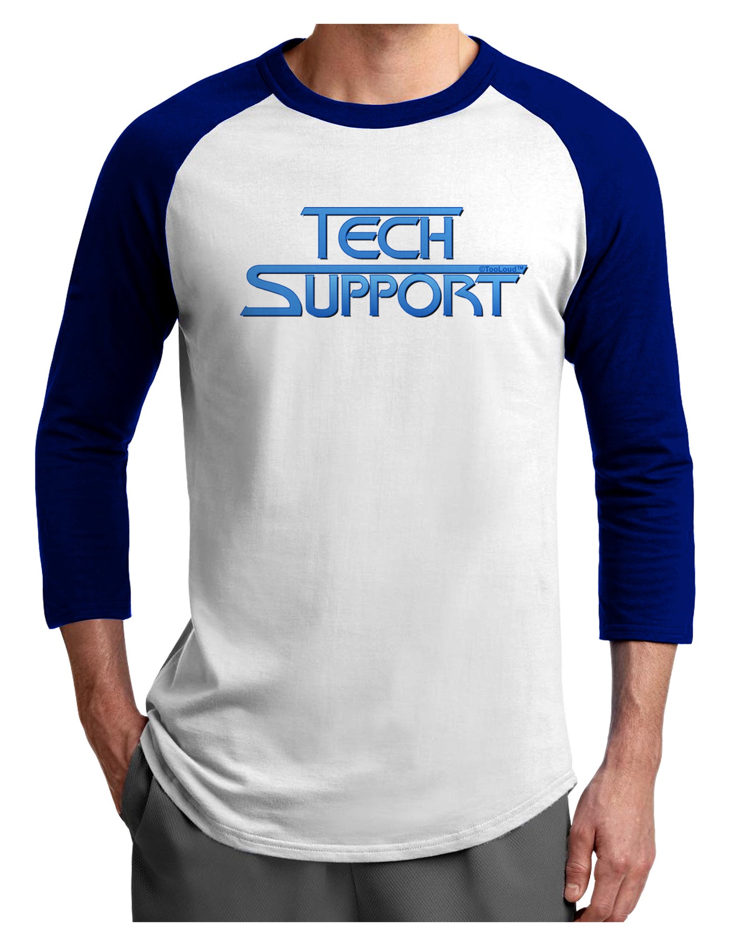 Tech Support Logo Adult Raglan Shirt-TooLoud-White-Royal-X-Small-Davson Sales