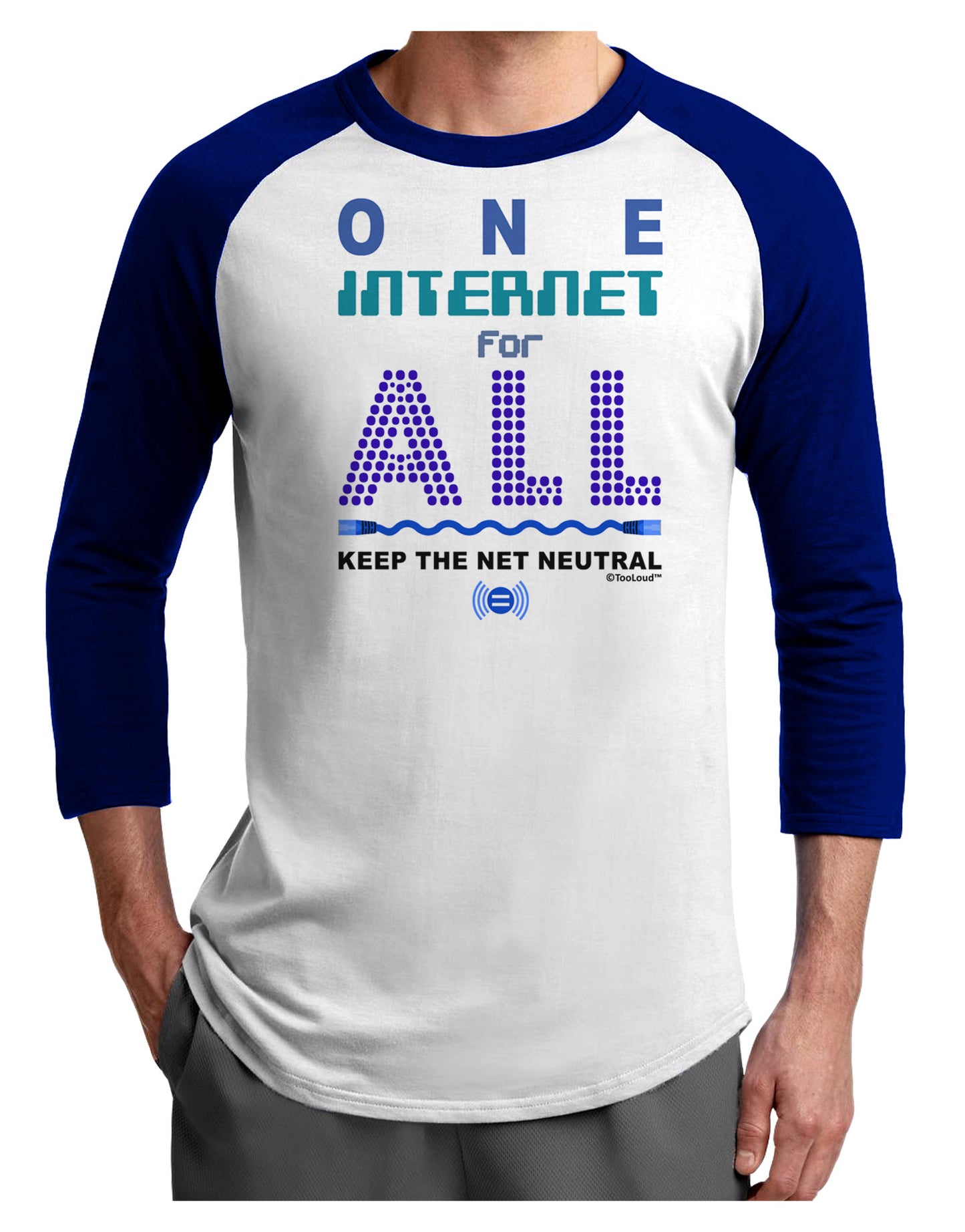 One Internet For All Keep The Net Neutral Adult Raglan Shirt-TooLoud-White-Royal-X-Small-Davson Sales