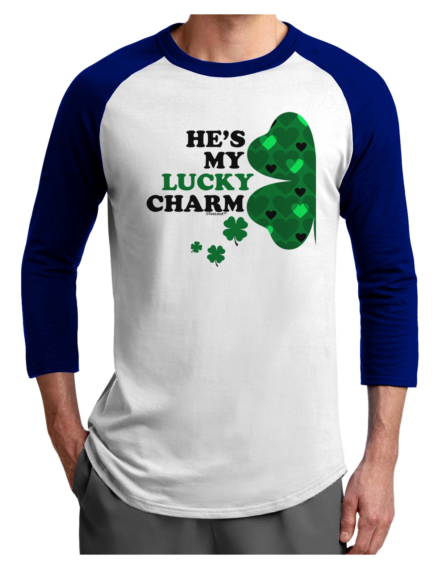 He's My Lucky Charm - Left Adult Raglan Shirt-Raglan Shirt-TooLoud-White-Royal-X-Small-Davson Sales