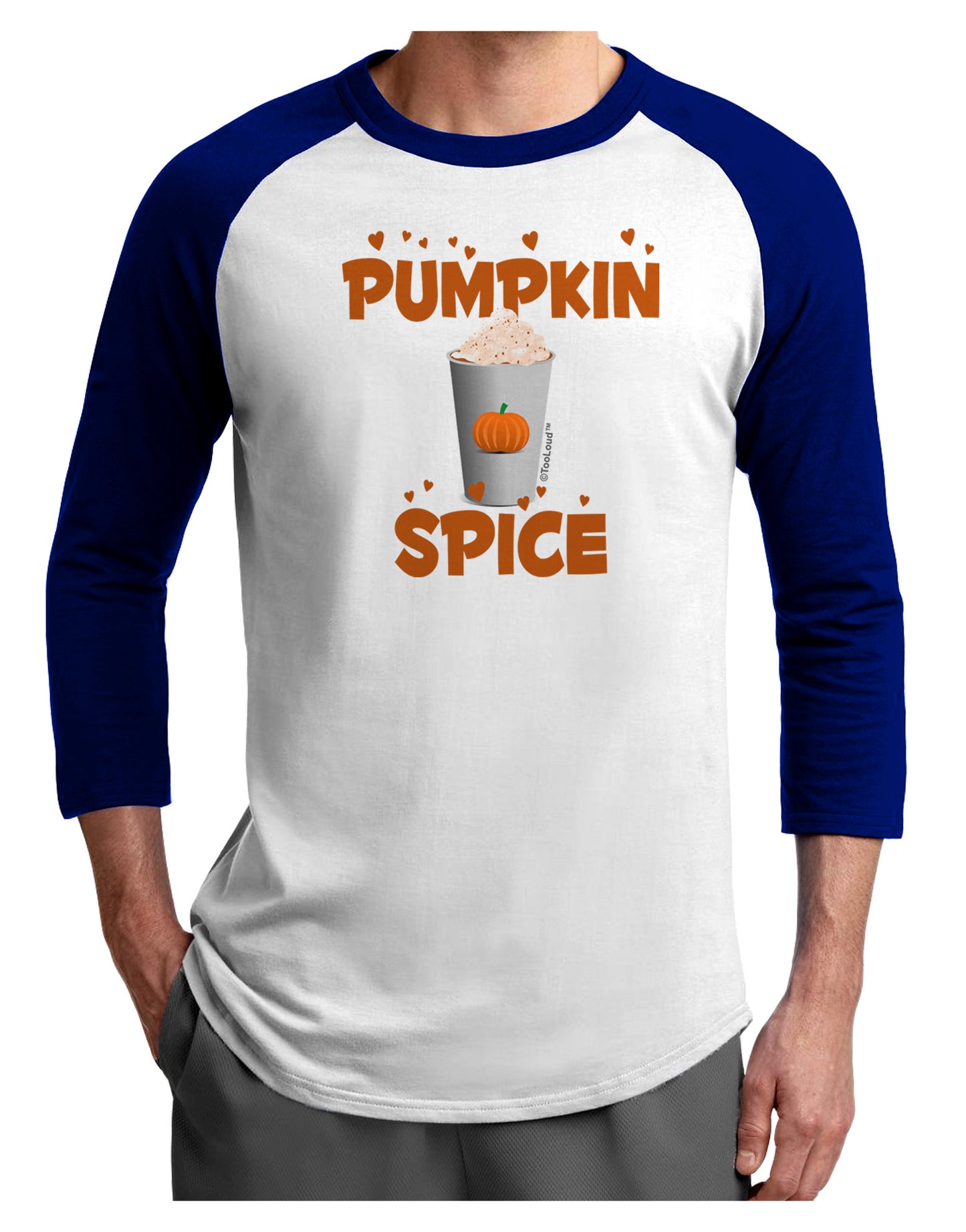 Pumpkin Spice Latte Hearts Adult Raglan Shirt-Raglan Shirt-TooLoud-White-Royal-X-Small-Davson Sales