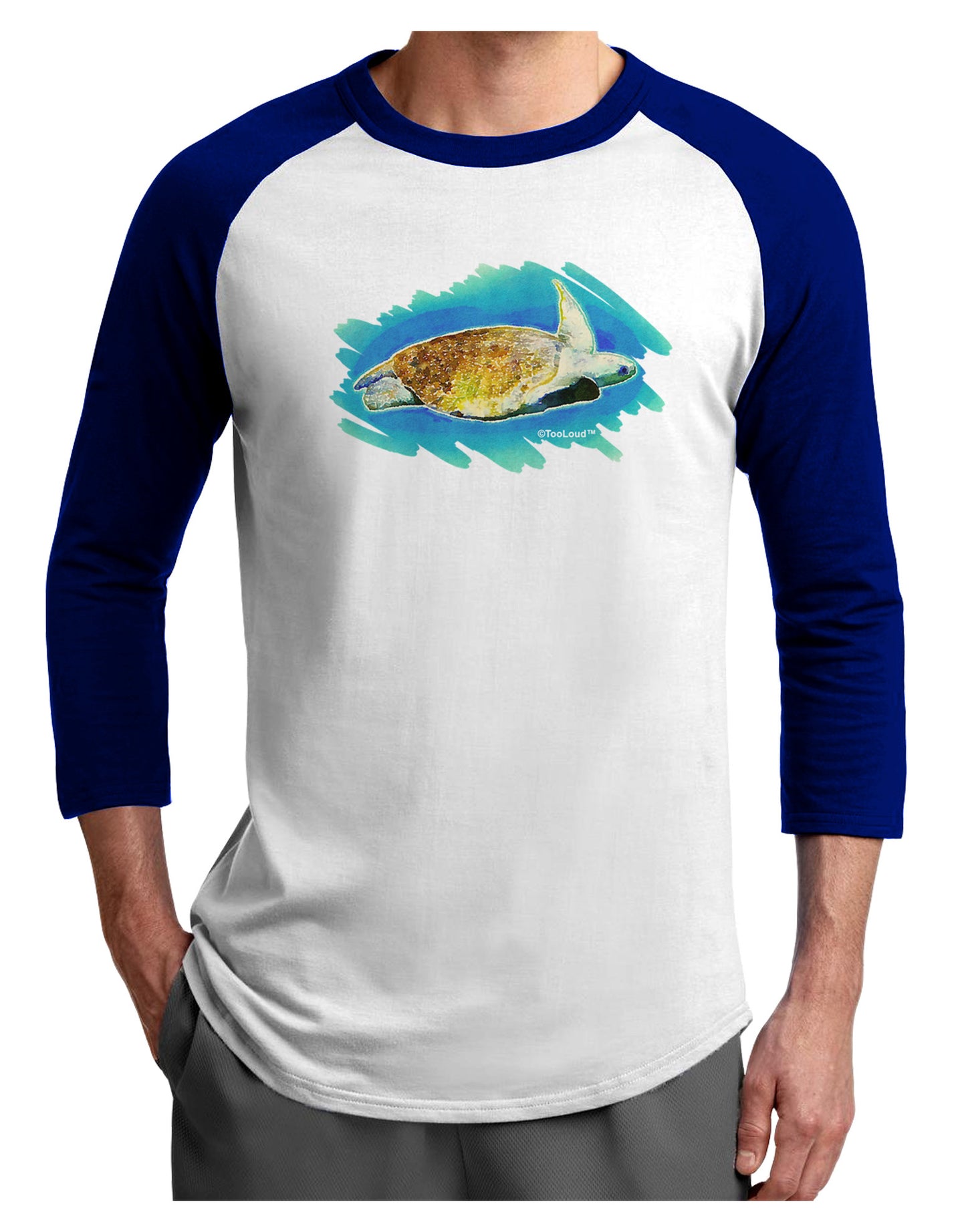 Turtle Watercolor Adult Raglan Shirt-TooLoud-White-Royal-X-Small-Davson Sales