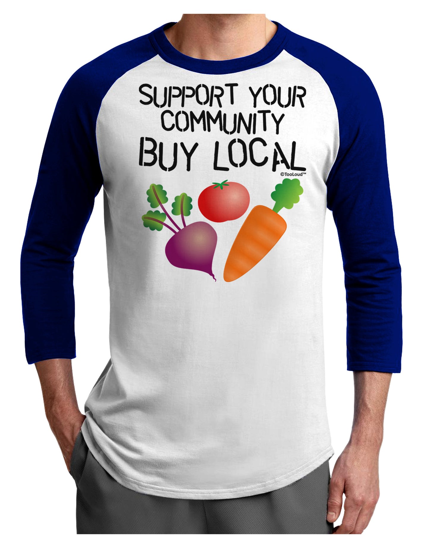 Support Your Community - Buy Local Adult Raglan Shirt-TooLoud-White-Royal-X-Small-Davson Sales