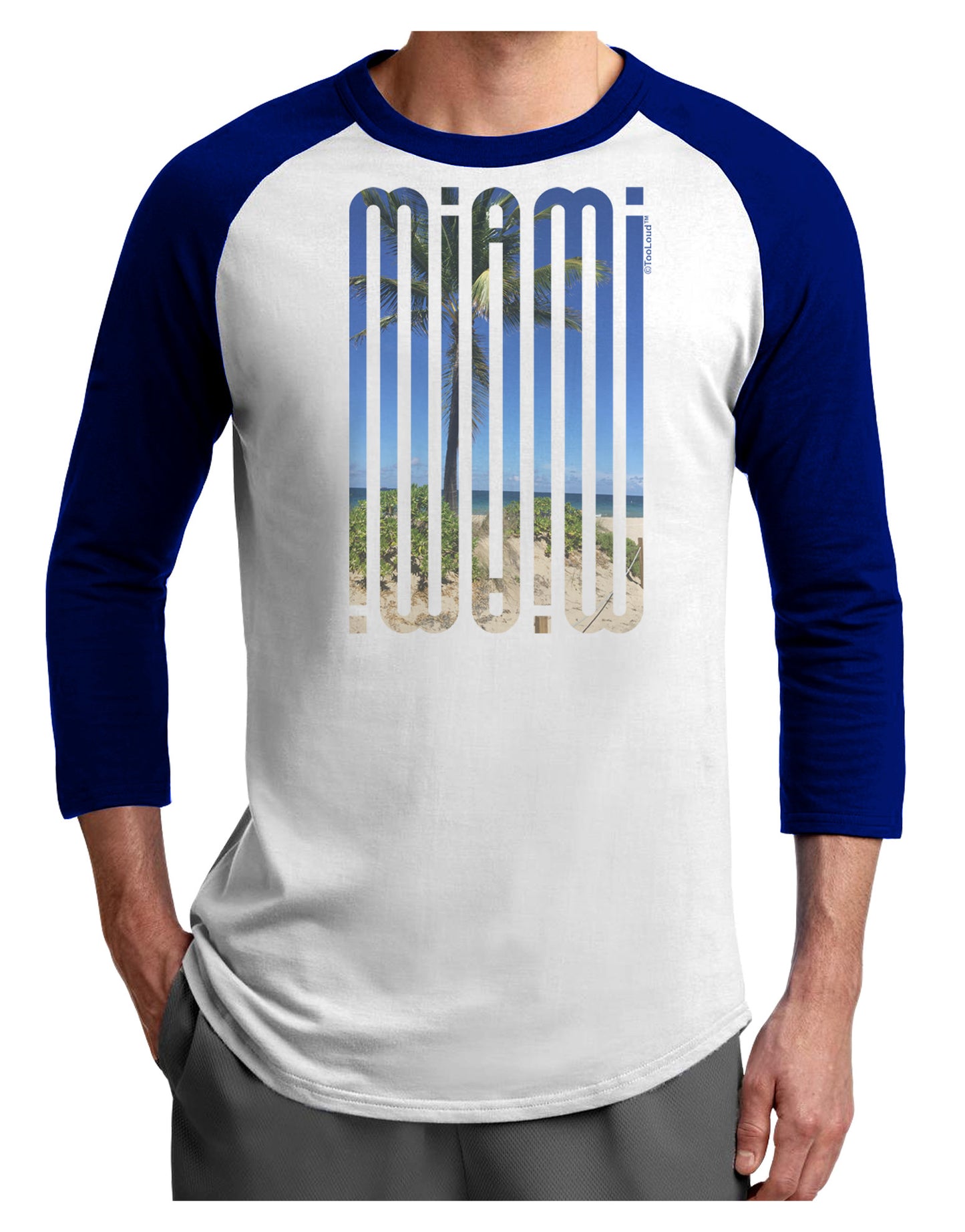 Miami Beach View Mirage Adult Raglan Shirt-Raglan Shirt-TooLoud-White-Royal-X-Small-Davson Sales