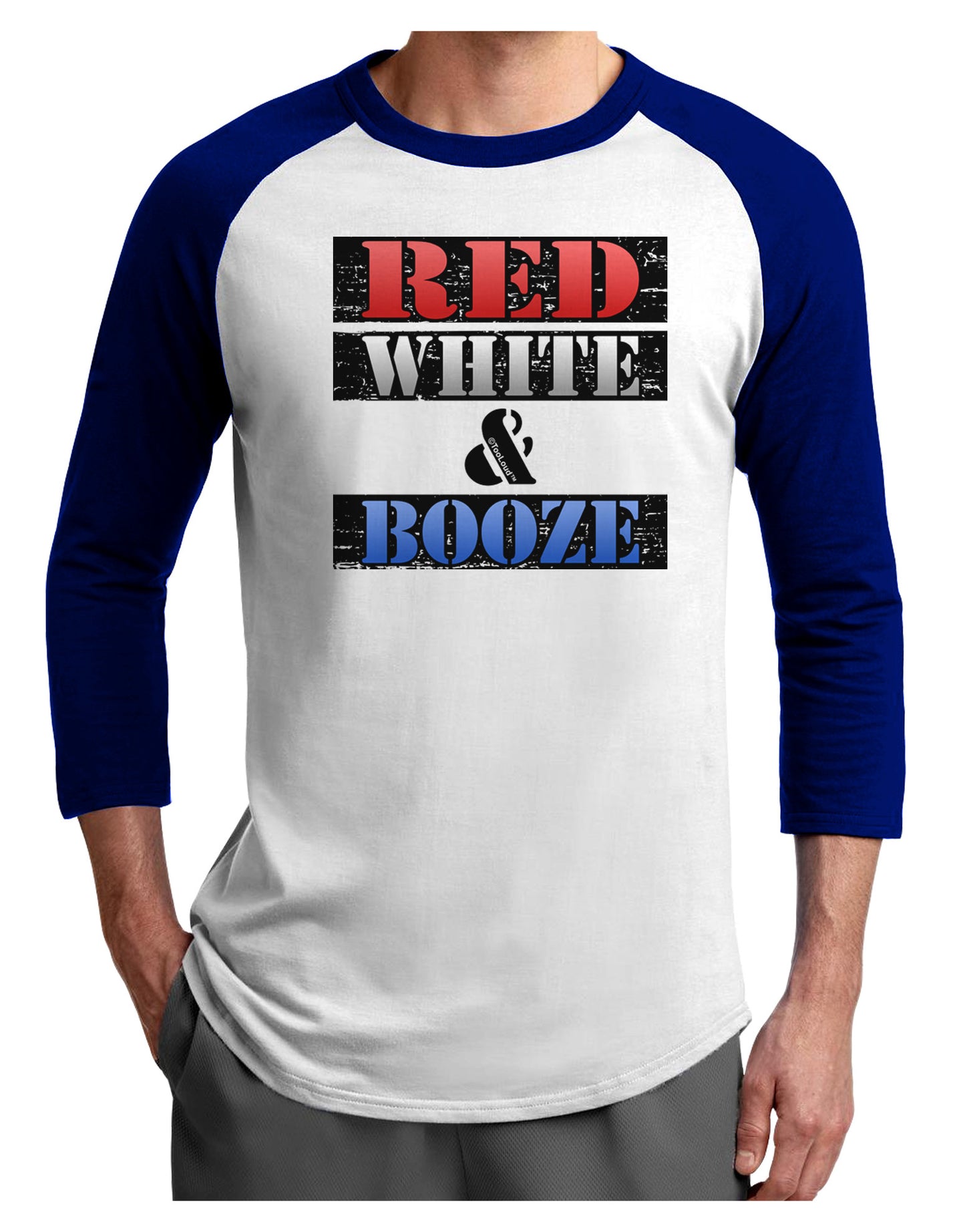 Red White & Booze Adult Raglan Shirt-Raglan Shirt-TooLoud-White-Royal-X-Small-Davson Sales