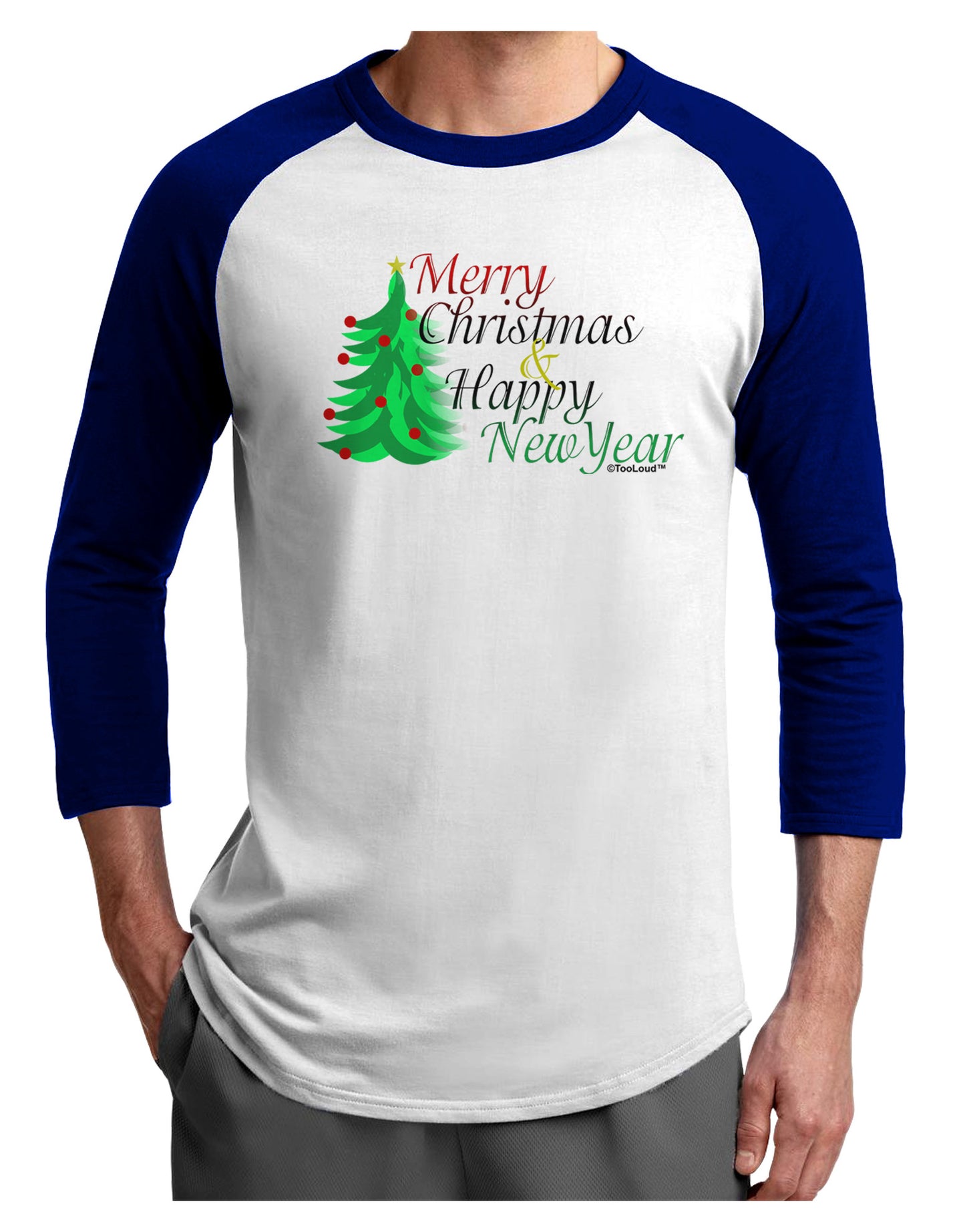 Merry Christmas & Happy New Year Adult Raglan Shirt-Raglan Shirt-TooLoud-White-Royal-X-Small-Davson Sales